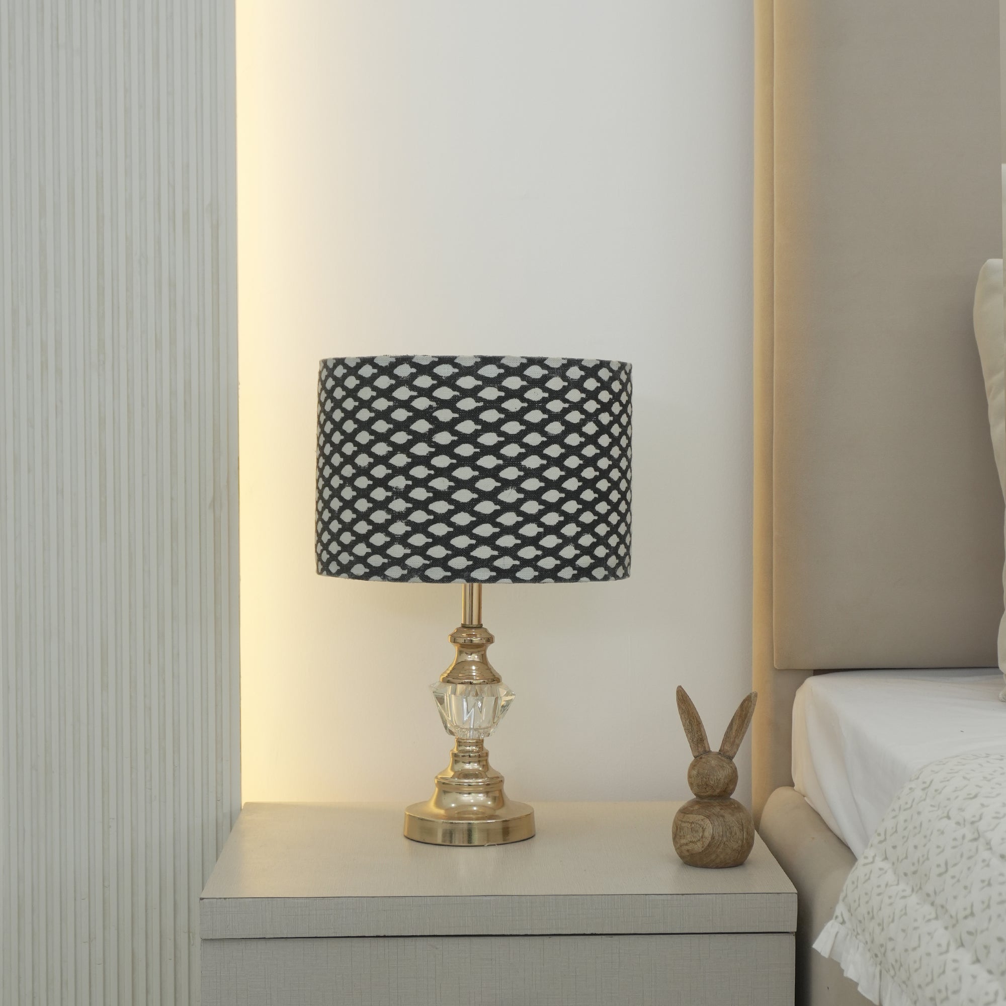 Indian Off-White Linen Black Dot Drum Lampshade - Khushbu