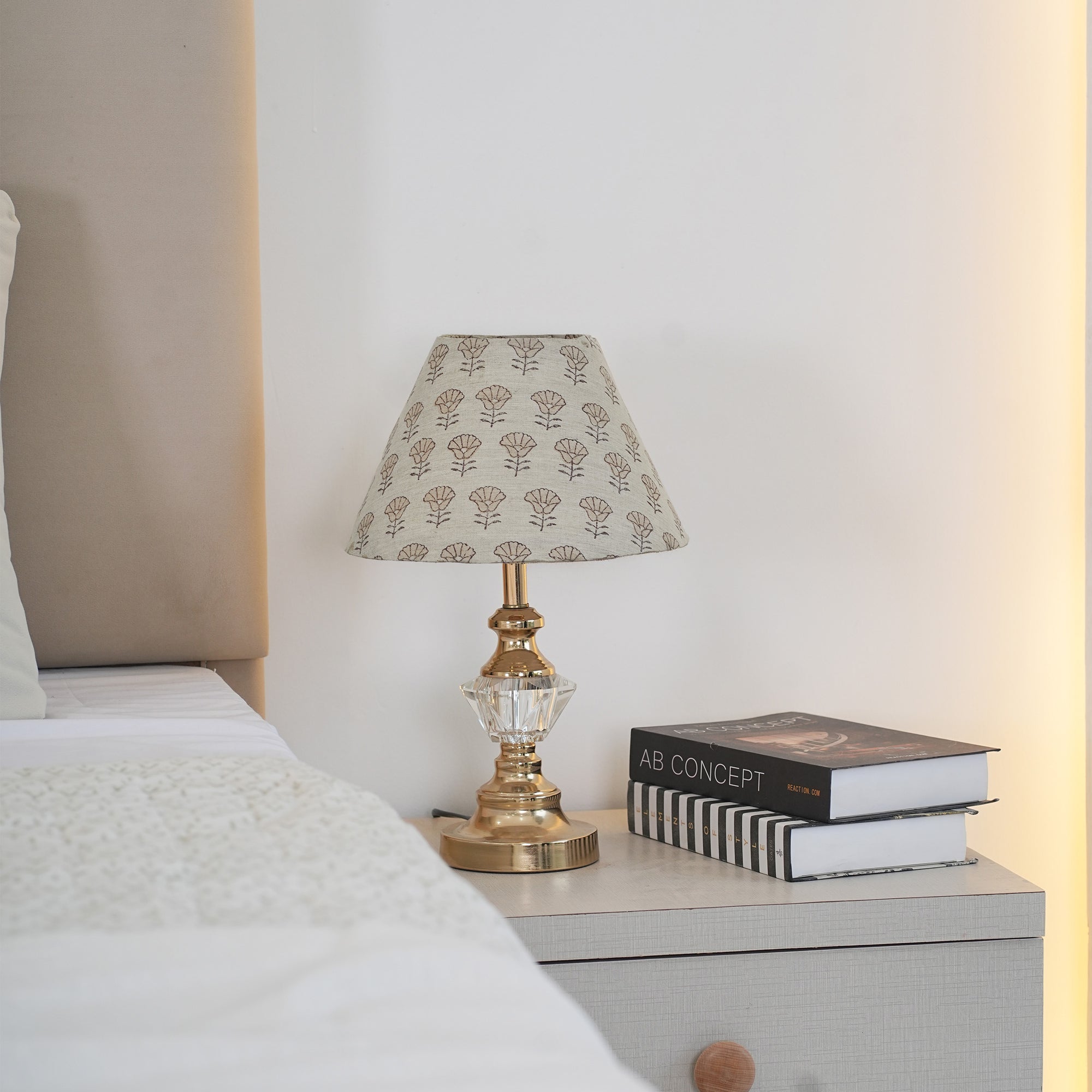 Indian Beige Floral Linen Blend Floor Lampshade - Kohinoor