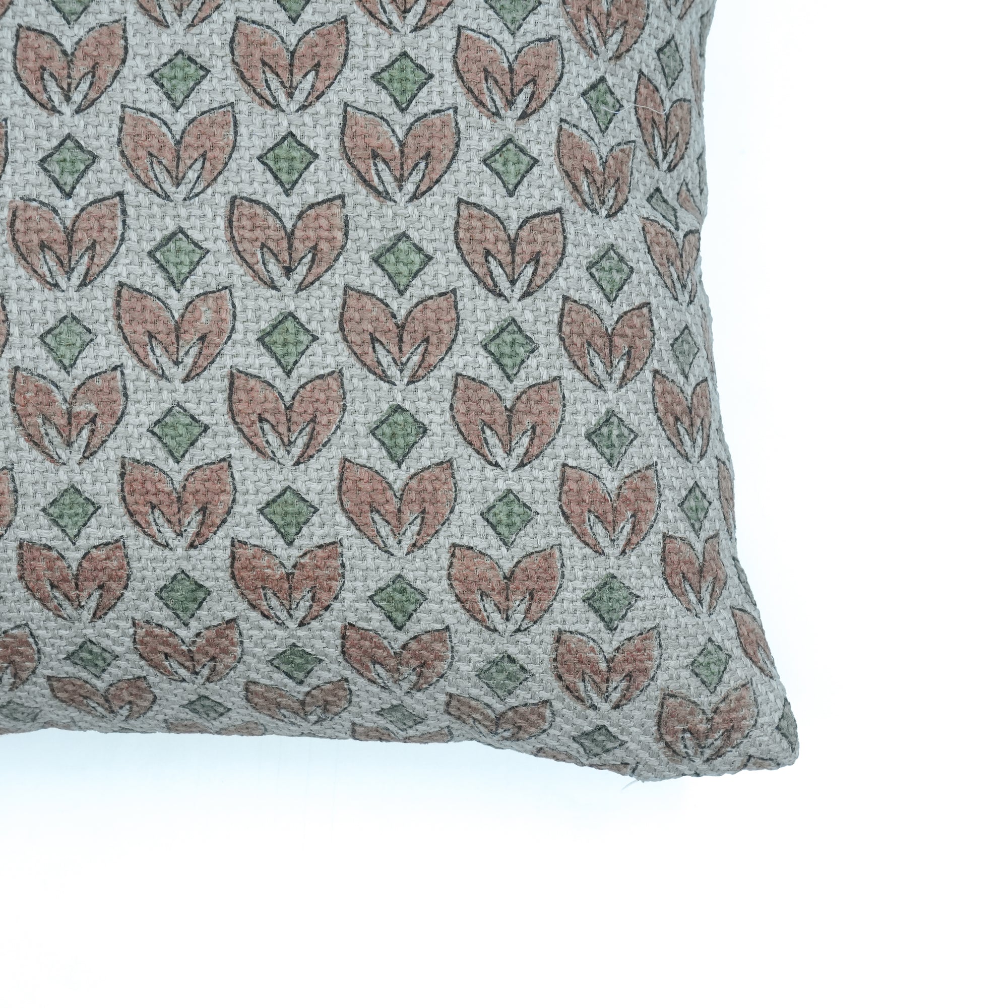 Titlee Indian Printed Jute Linen Boho Pillow Cover Peach Floral