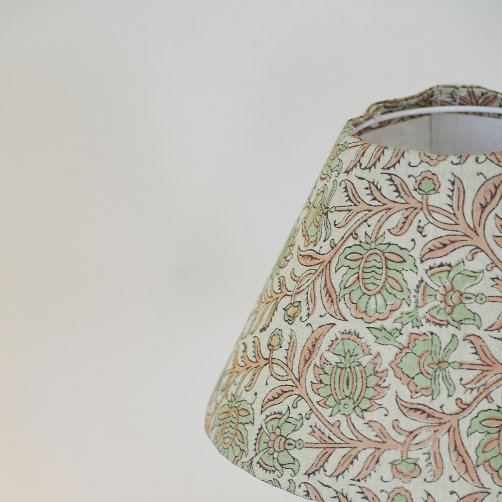 Block Print Sage Green Floral Linen Blend Lampshade - Jaipuri Jaal