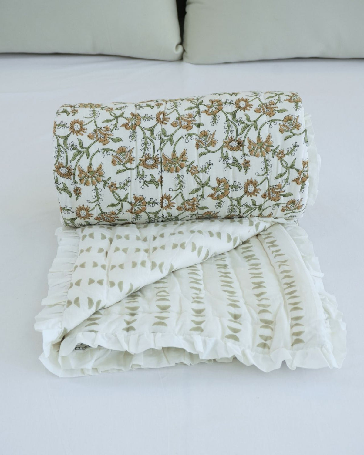  Mustard Block Print Nayab Pure Cotton Reversible Quilt