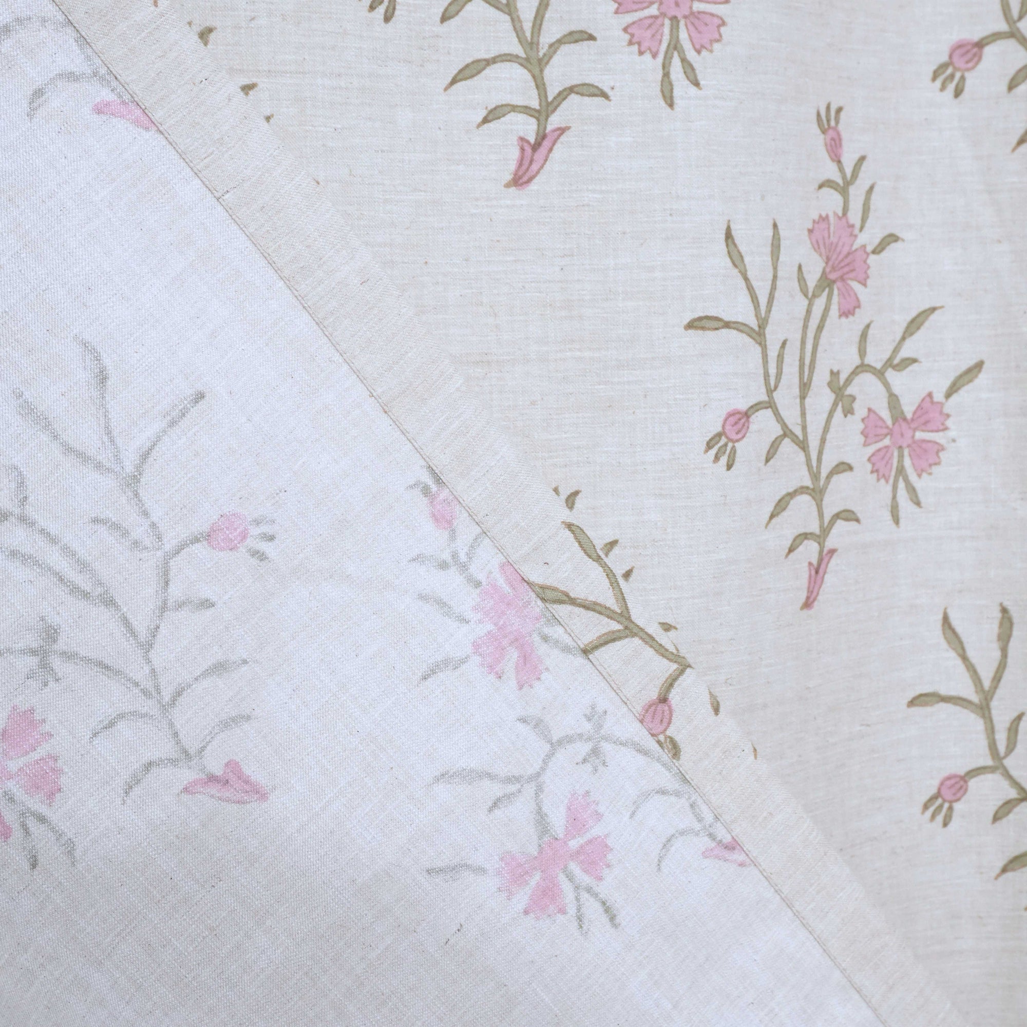 Strawberry Hand Block Print Tab Top Curtains | Pink Linen