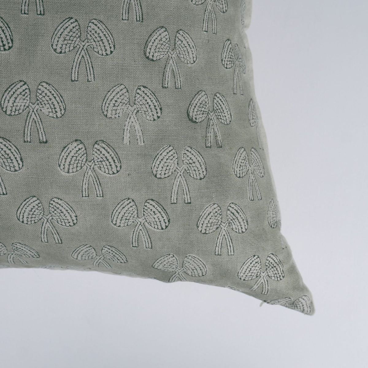 Block Print Laurel Green Linen Cushion Cover - Mushroom