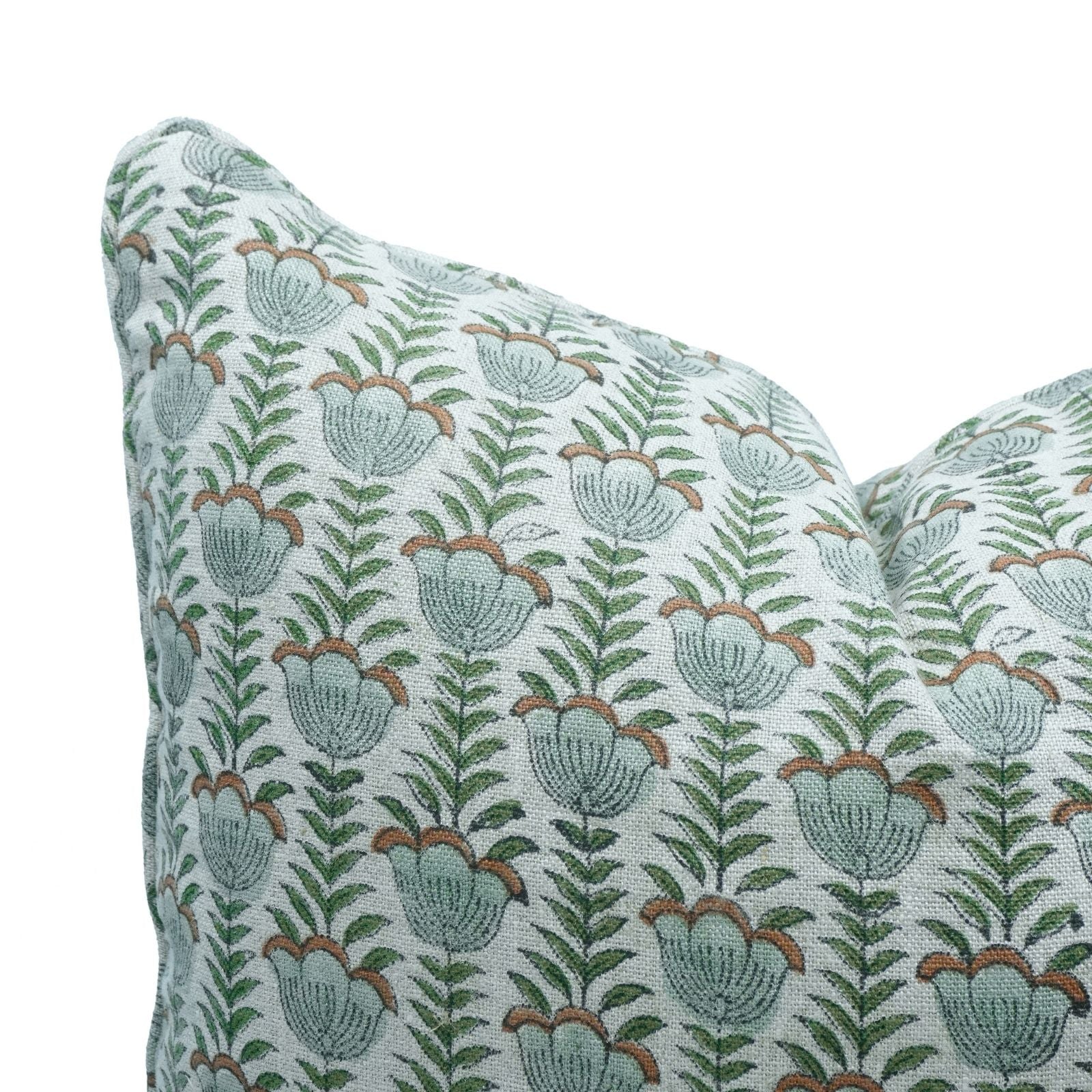 Gray Lotus Hand Block Print Thick Linen Piping Cushion Cover