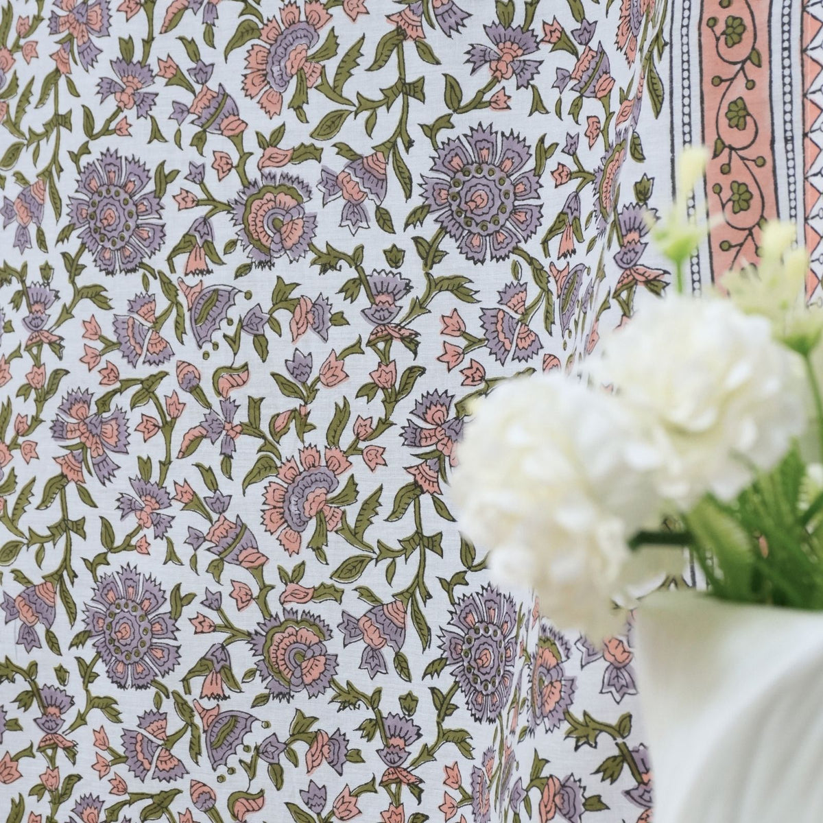 Indian Artisan Block Print Cotton Tab Top Curtain - Pushplata