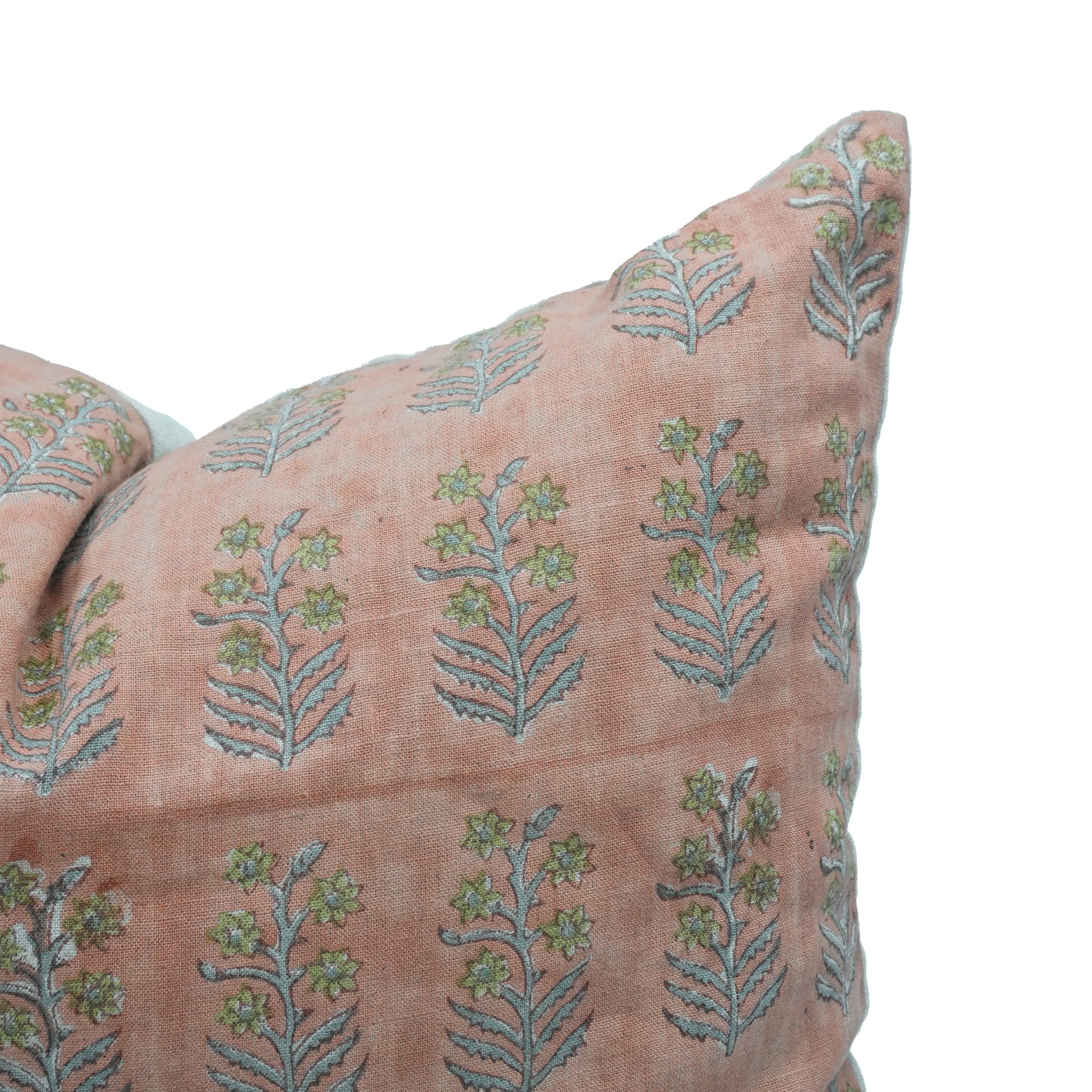 Inderdhanush Peach Floral Handmade Linen Boho Pillow Cover