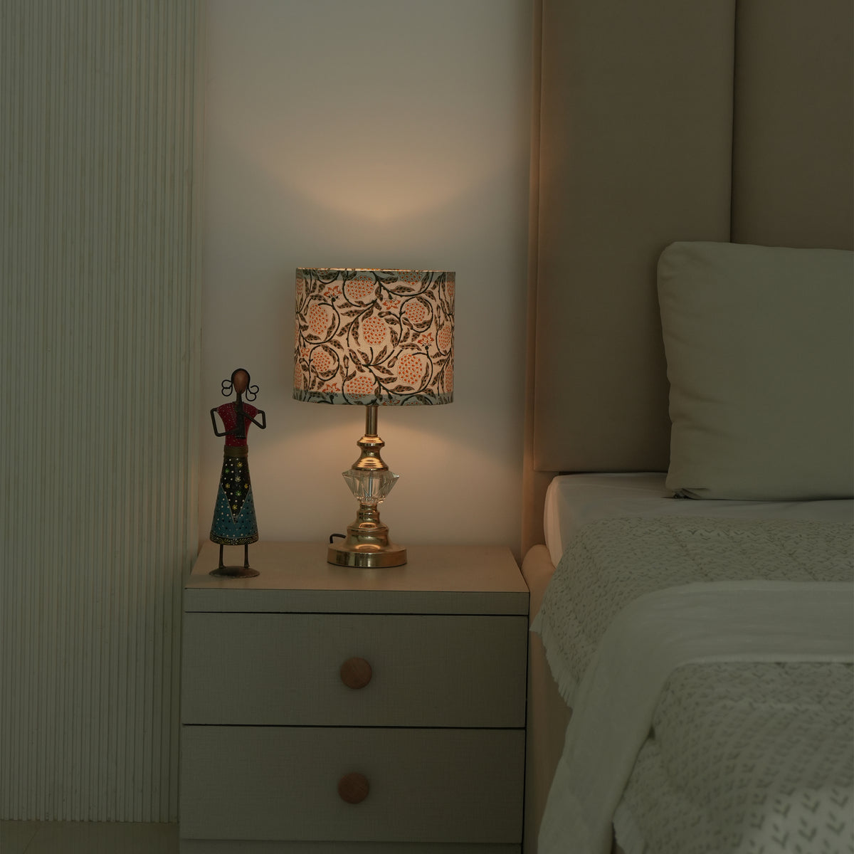 Meraki Block Print Drum Lampshade on Thick Cotton White