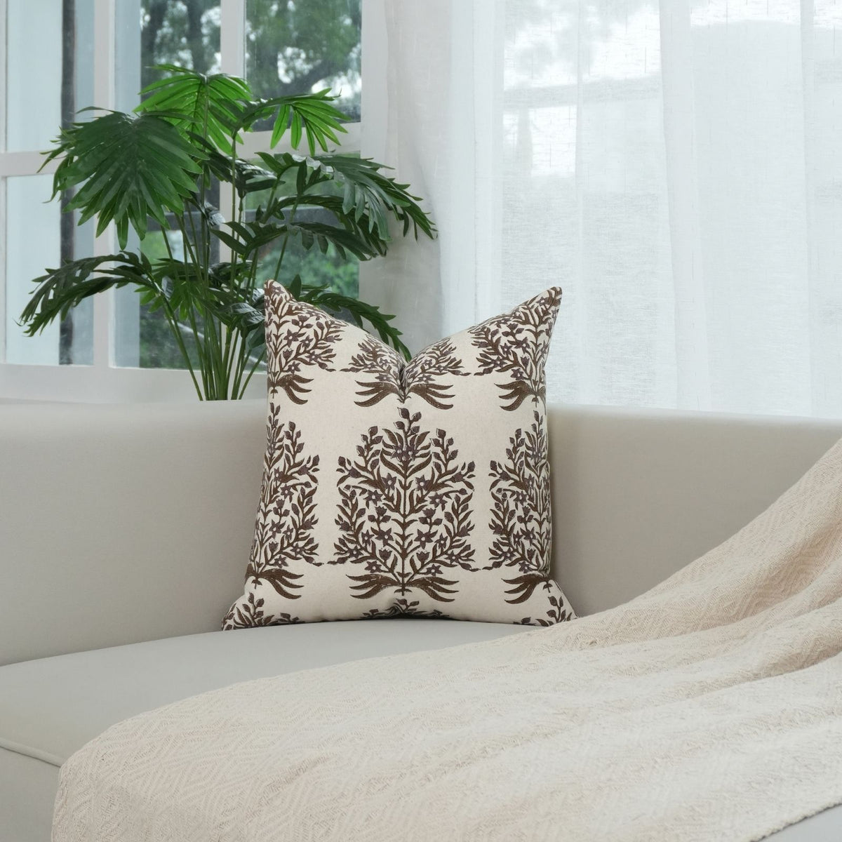 Virandavan Botanical Duck Canvas Block Print Throw Pillow 
