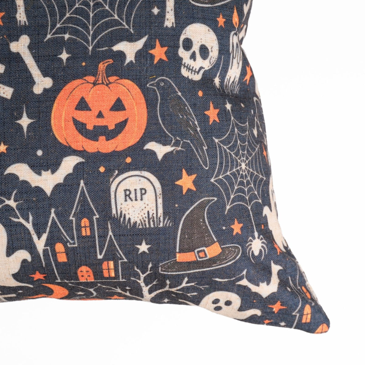 Halloween Ghosts Pumpkins Linen Cushion Cover Skeleton Decor