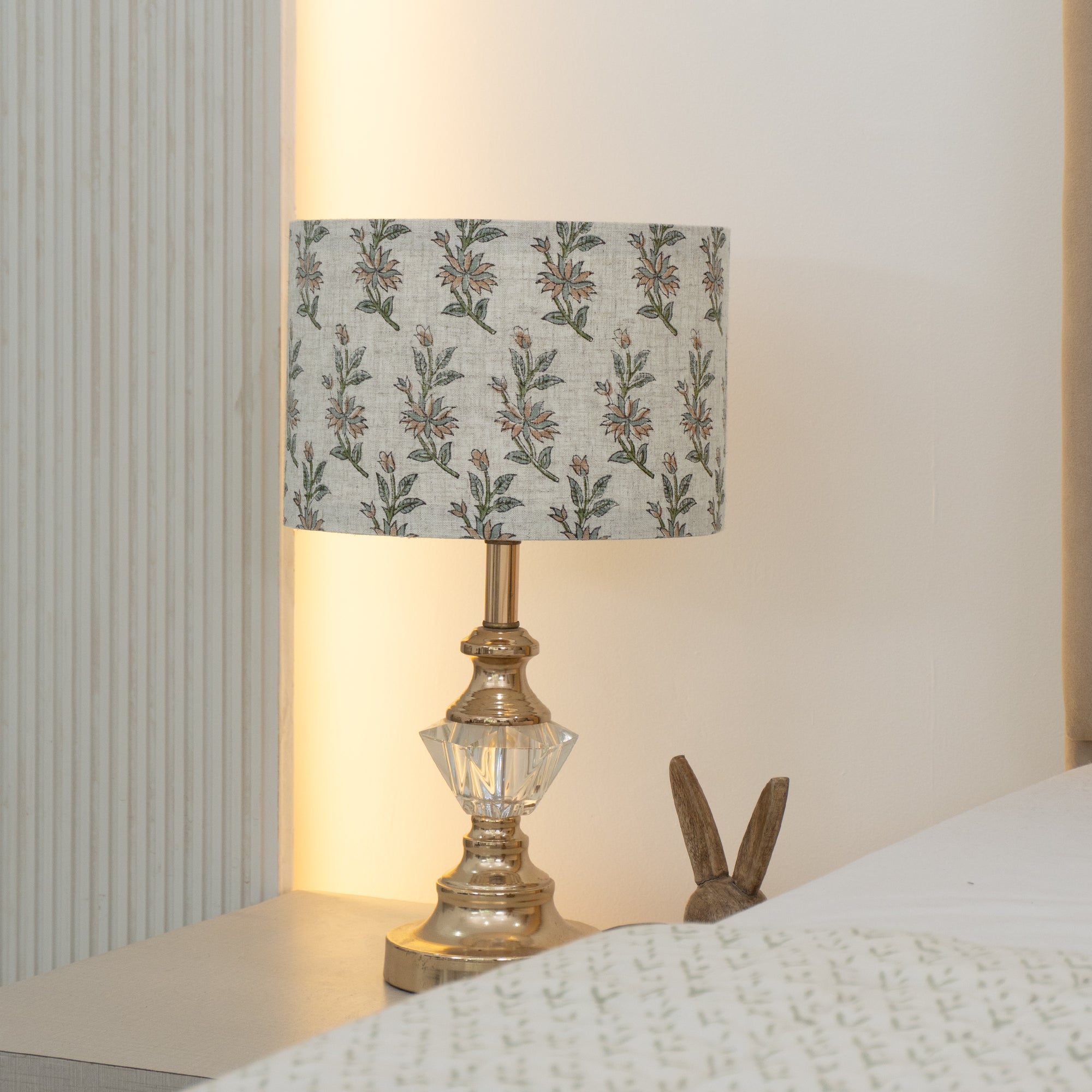 Block Printed Viscose Linen Dusty Peach Lampshade || Deepika