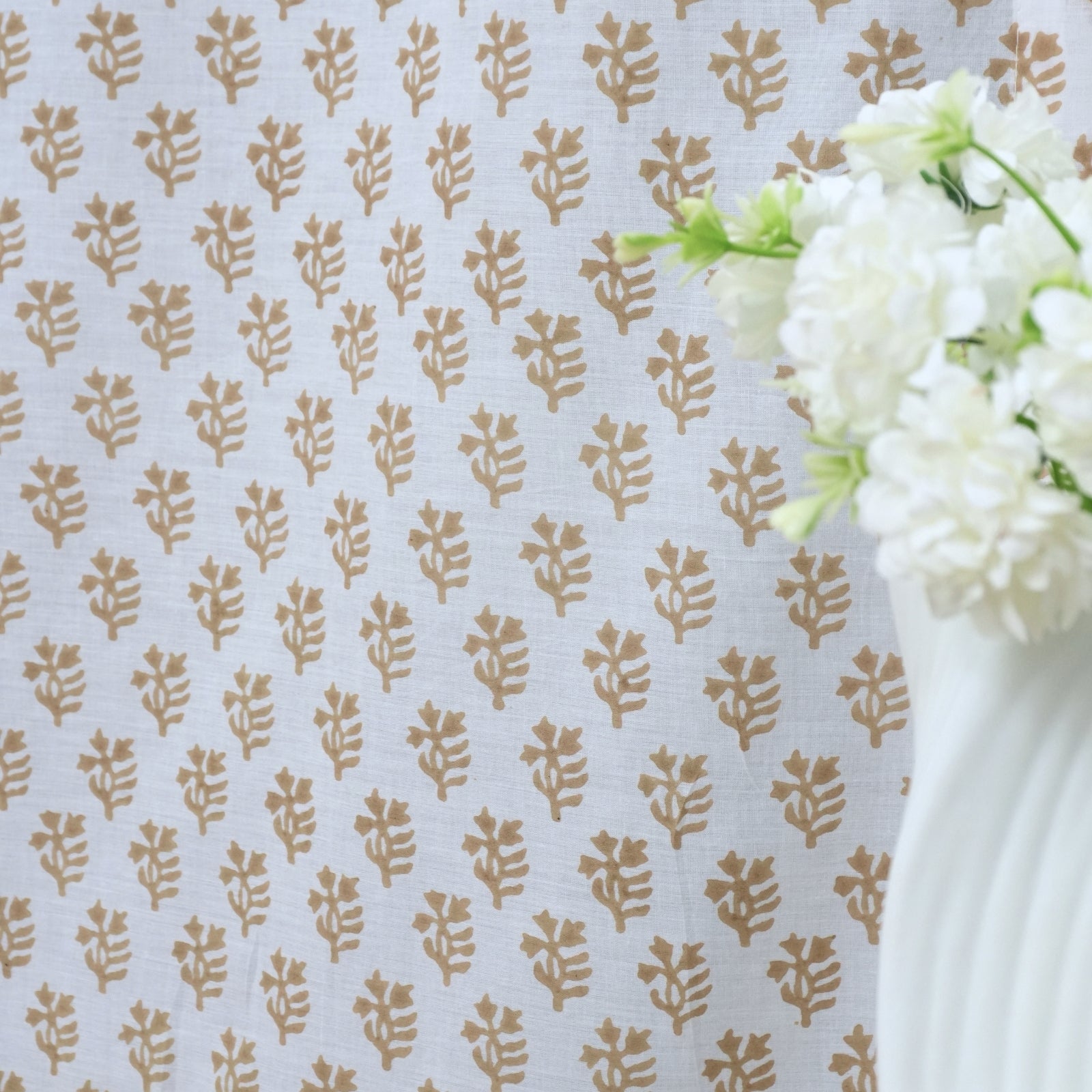 Handcrafted Yellow Floral Back Tab Cotton Curtain - Pudina