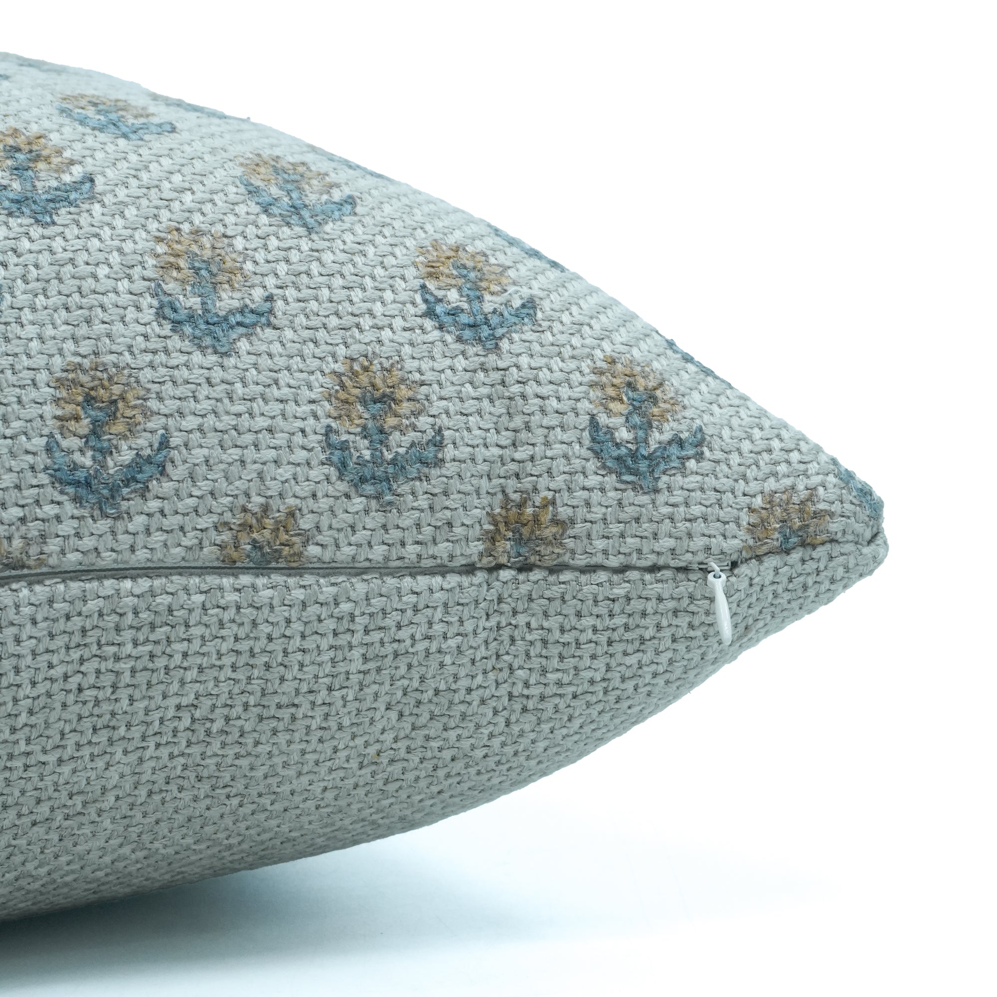 Handcrafted Palak Jute Linen Blue Floral Throw Pillow Cover