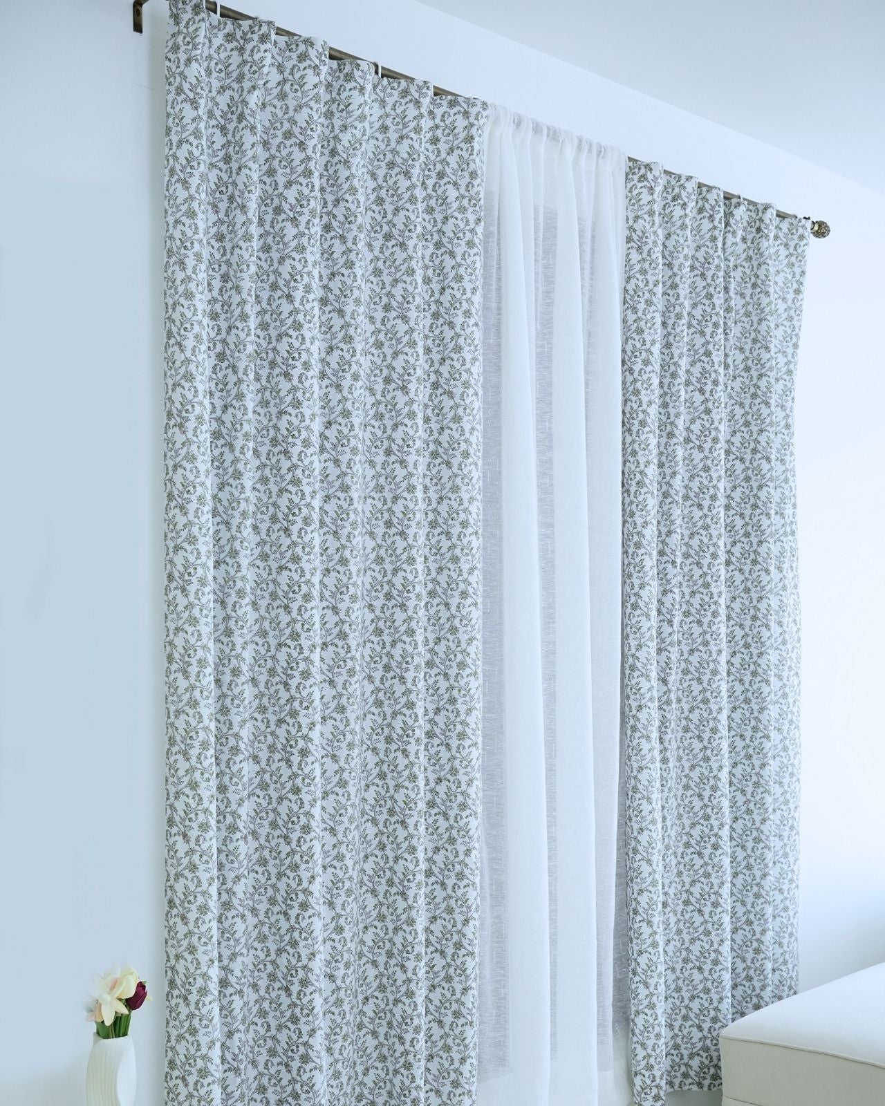 Floral Handcrafted Boho Curtain on Viscose Colored Linen || Varanasi