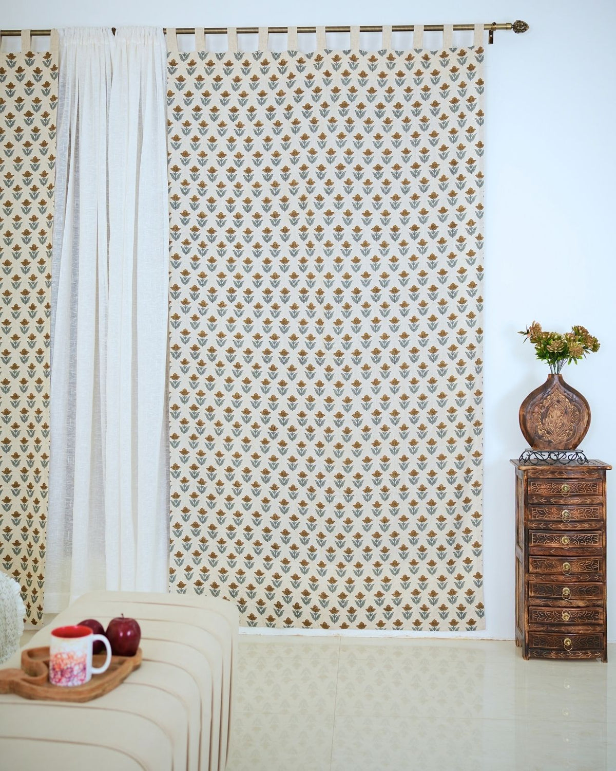 Block Printed Linen Mustard Gold Floral Curtain – Tulip