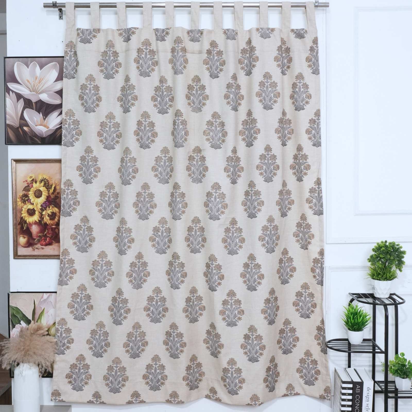 Indian Handmade Morpankh Floral Linen Blend Curtains 