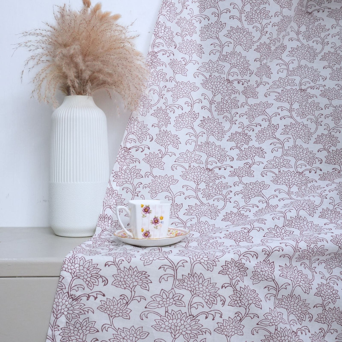 Wooden Block Print 100% Cotton Red Floral Curtain - Rajnigandha
