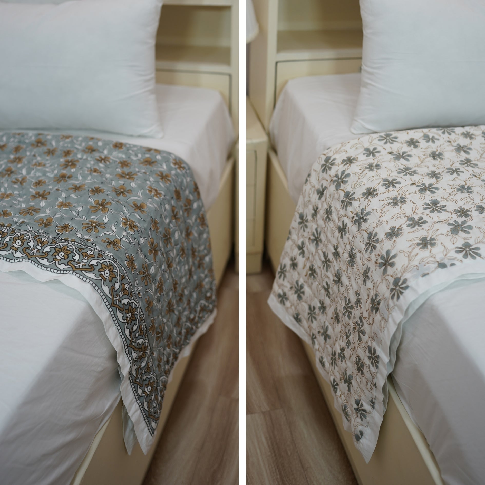 Exquisite Hand-Block Floral Printed Cotton Quilt – Timeless Elegance &amp; Cozy Comfort