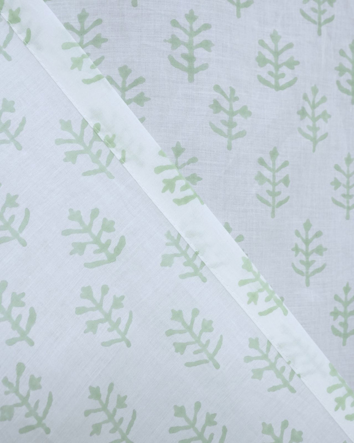 Jasmine Block Print Sage Green 100% Cotton Tab Top Curtain