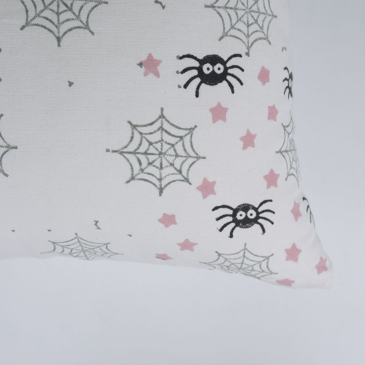 Halloween Block Print Spider Web Thick White Cotton Cushion