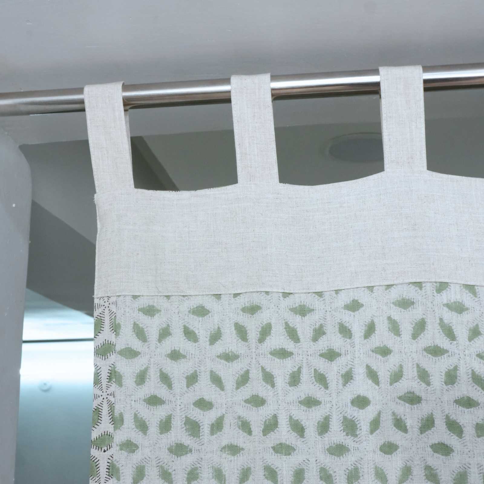 Block Print Tab Top Linen Curtains Shatkon Sage Green