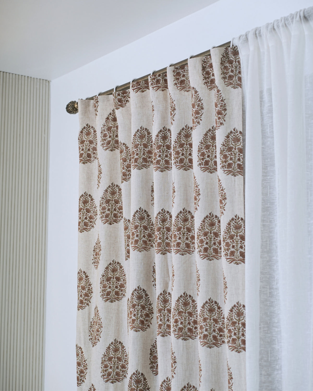 Block Printed Botanical Leaf Boho Curtain Panel - Kamal Dutta