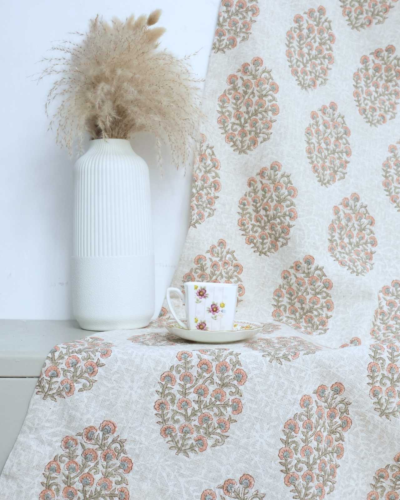 Gudhal Hand Block Print Tab Top Curtains | Pink Linen
