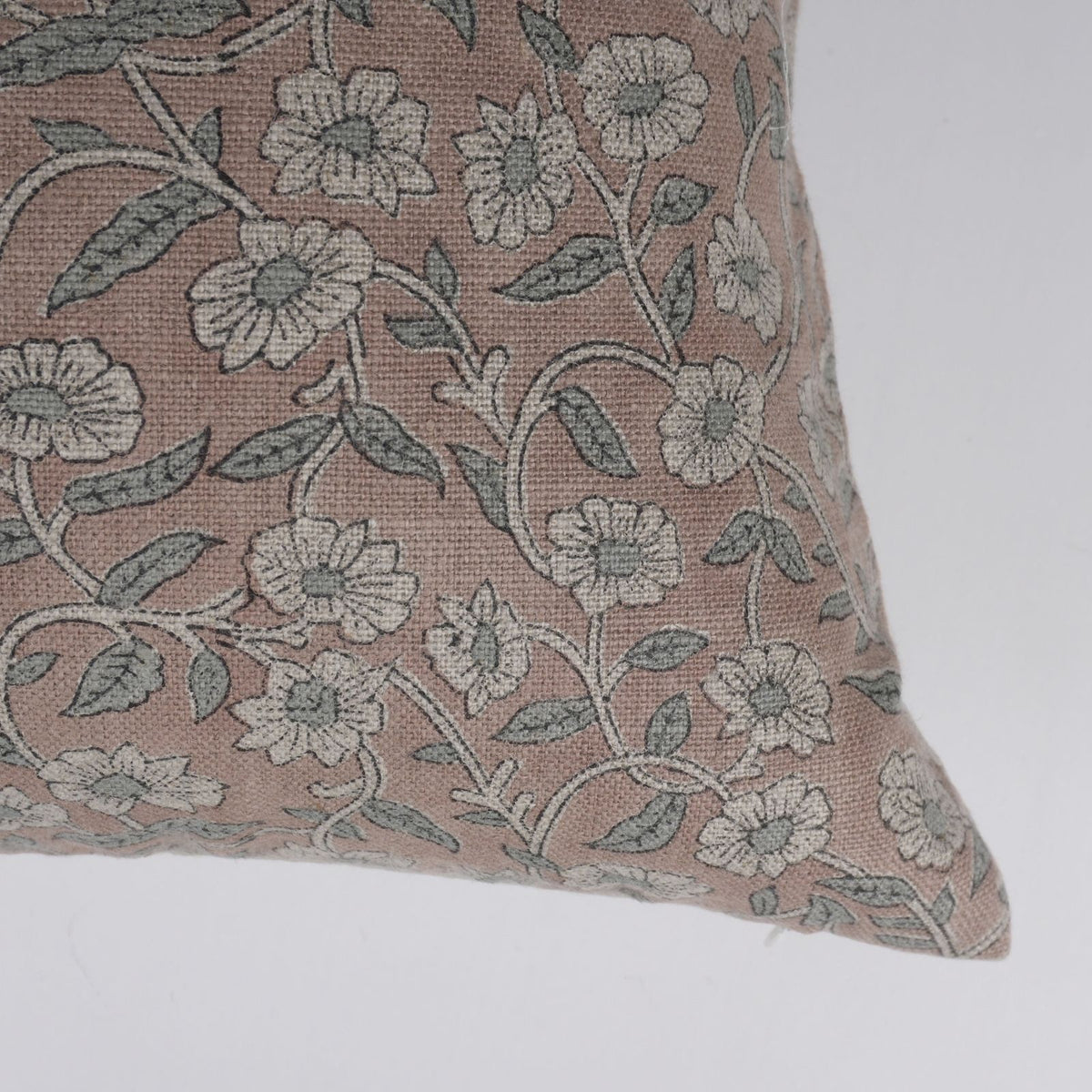 Haridwar Dusty Rose Block Print Thick Linen Cushion Cover