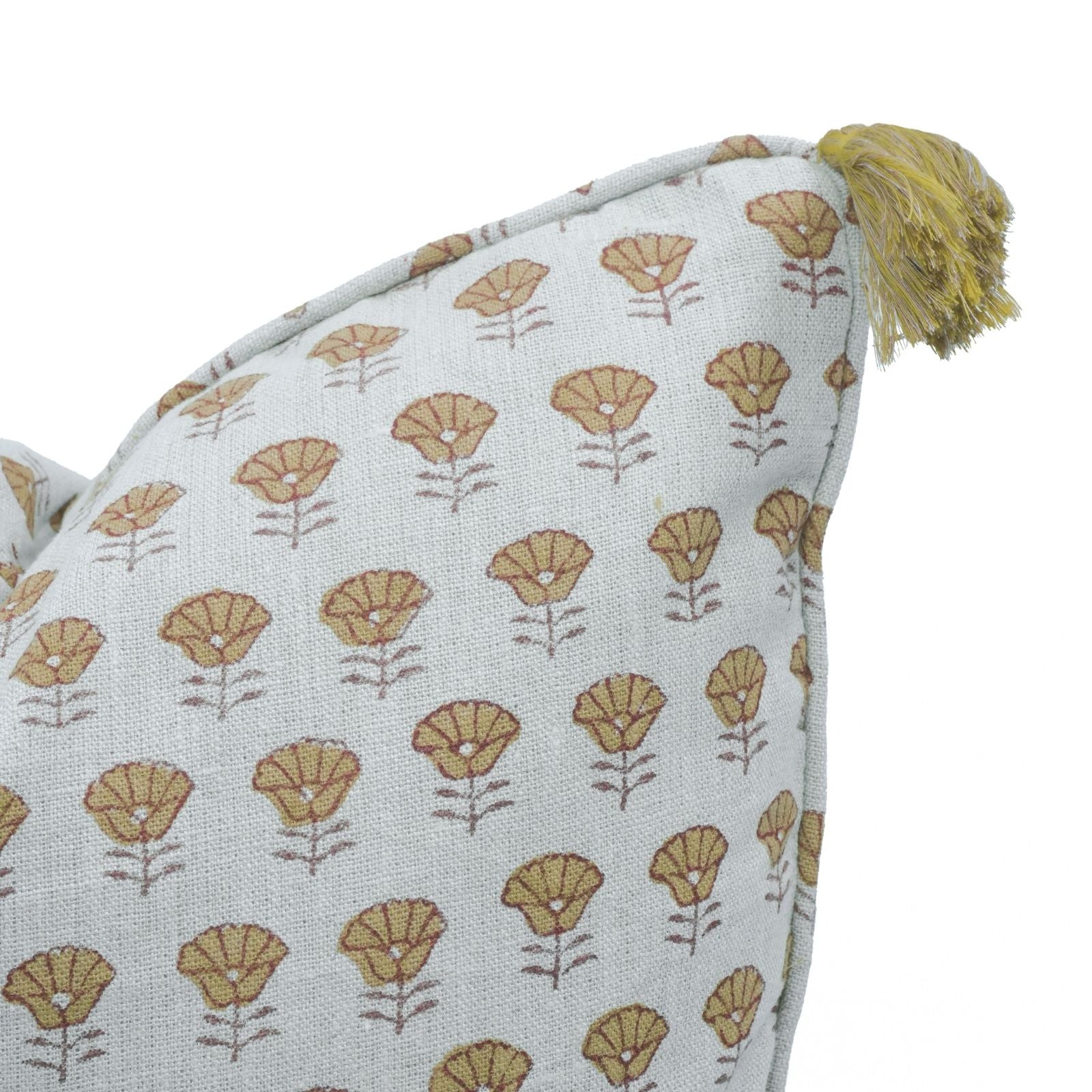 Indian Artisan Block Print Tassel Linen Pillow Cover - Kohinoor
