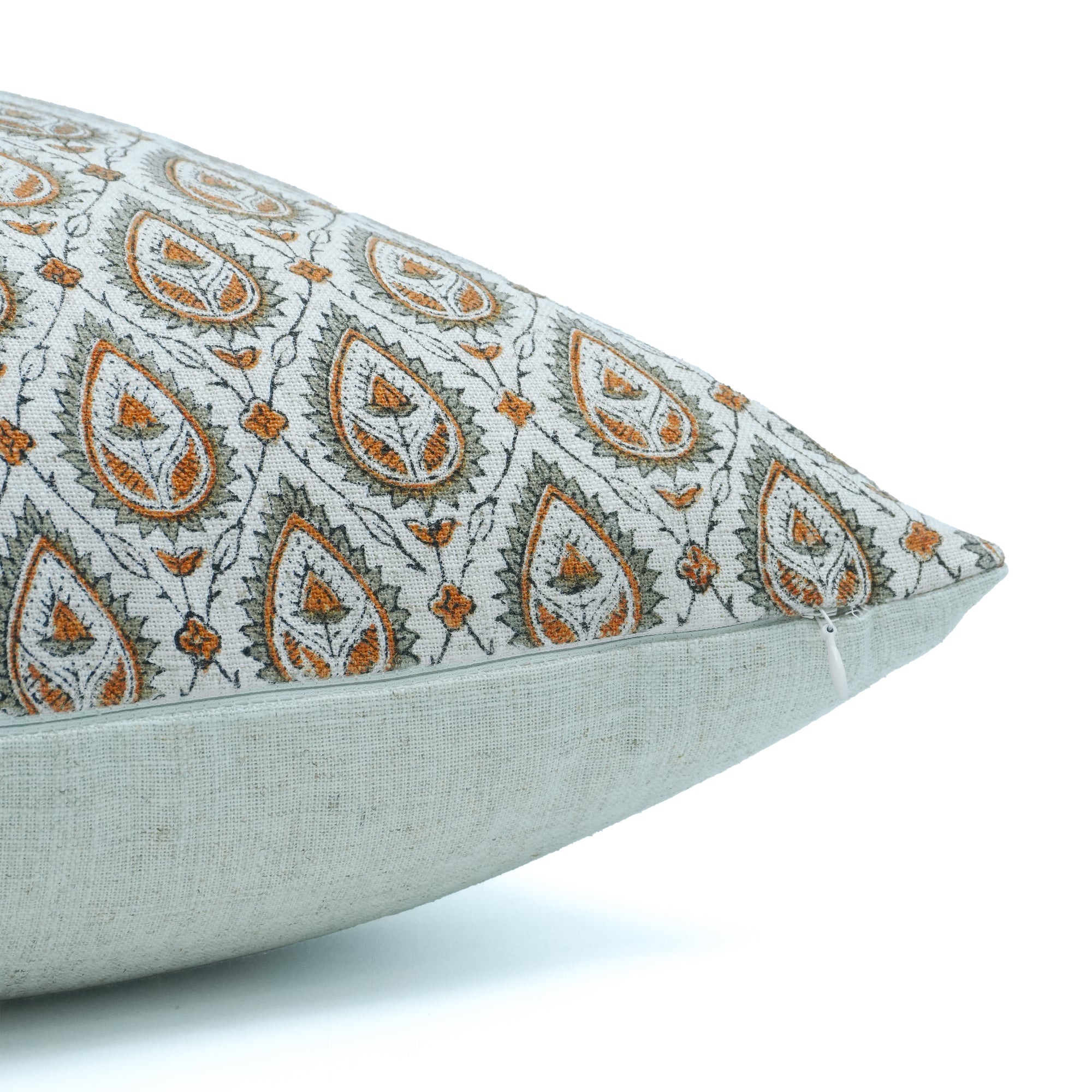 Handmade Viscose Linen Orange Floral Pillow Cover || Paan Pati