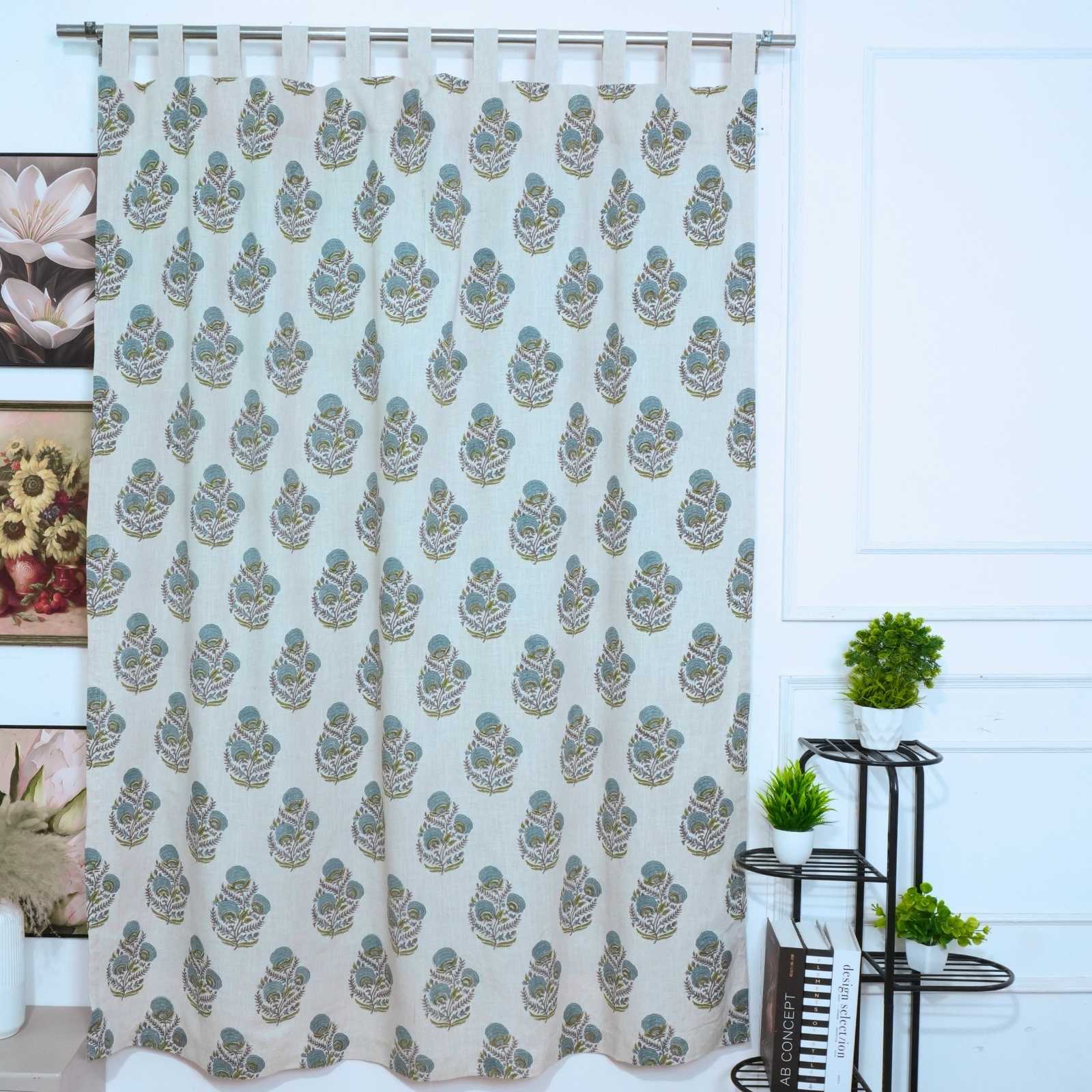 Mohini Hand Block Print Tab Top Curtains | Blue Linen