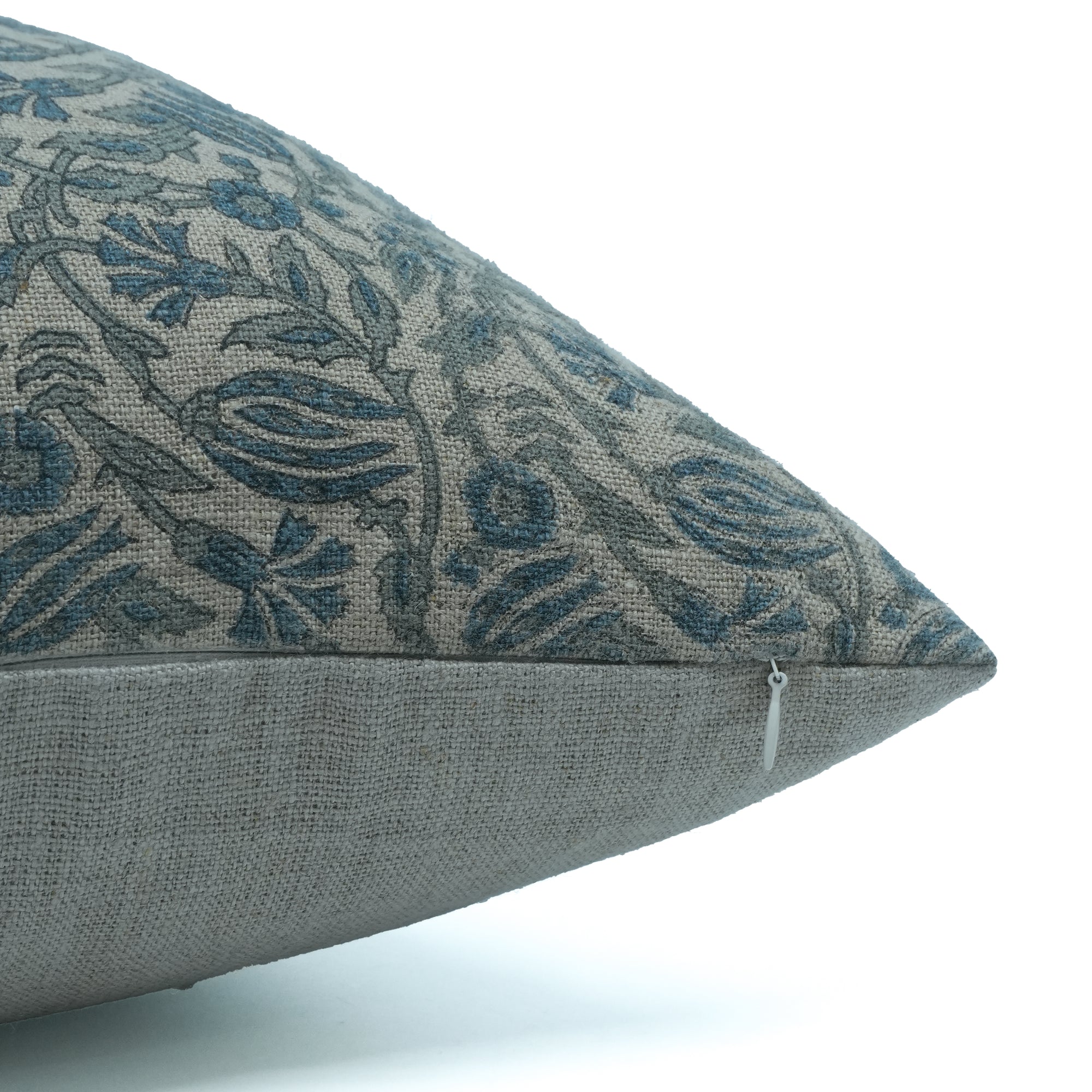 Blue Floral Manjushah Block Print Thick Linen Cushion Cover