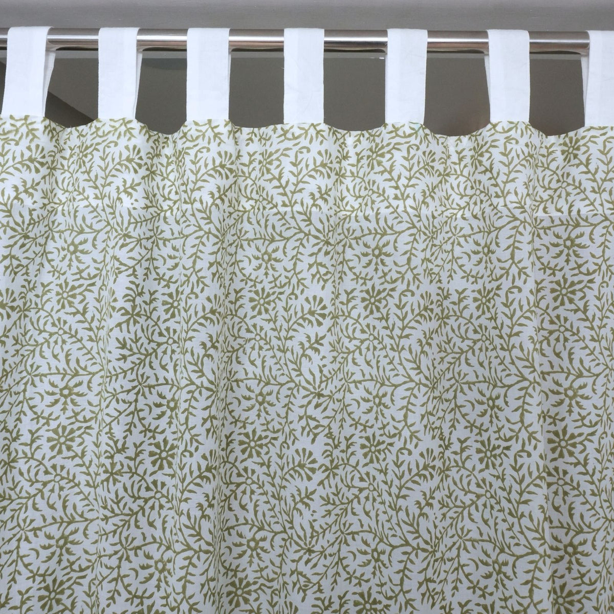 Wooden Block Print Curtain 100% Cotton - Green Jungli Ghass