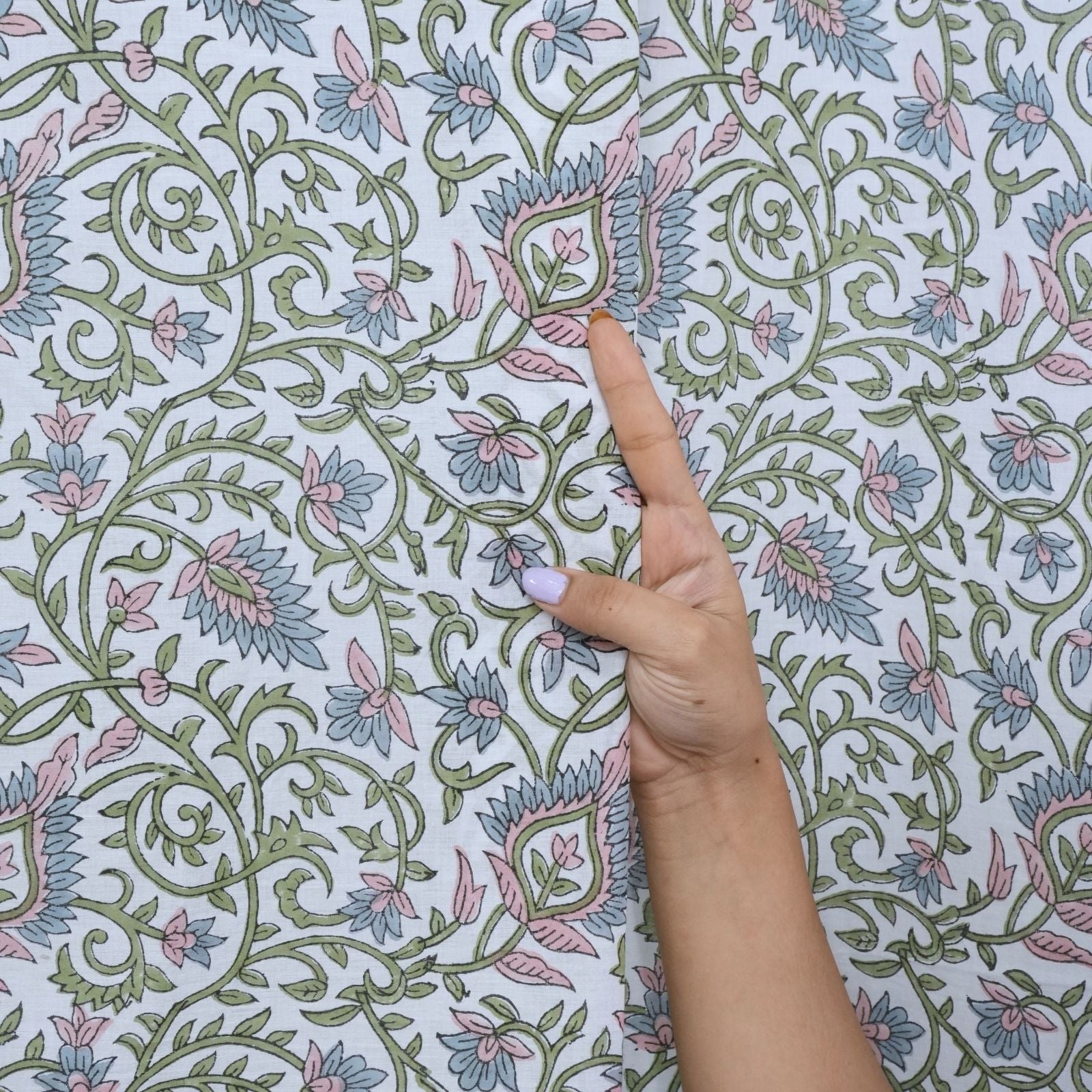 Wooden Block Print Pink Floral Cotton Curtain - Hawamahal