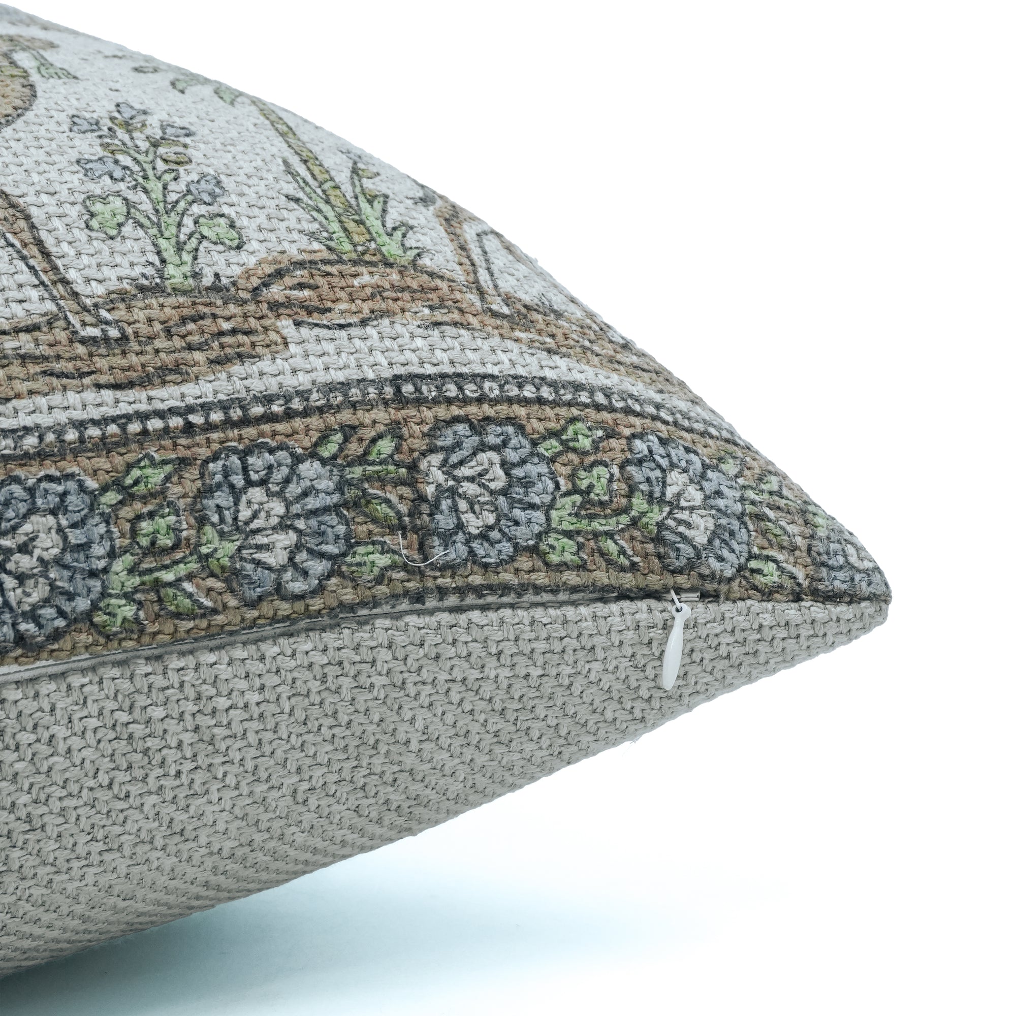 Camel Brown Block Print Jute Linen Pillow Cover 