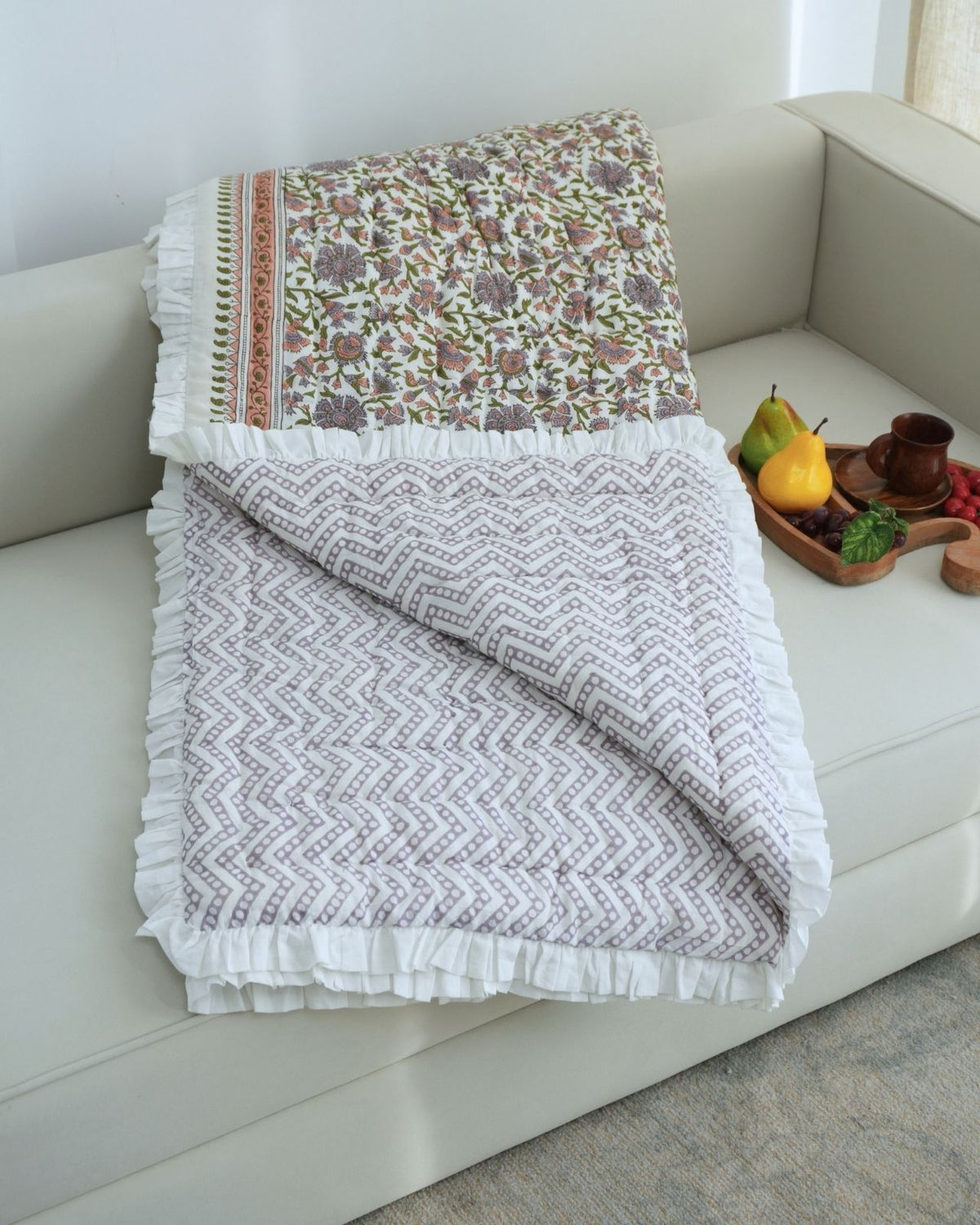 Handmade Indian Reversible Cotton Quilt - Pushaplata 