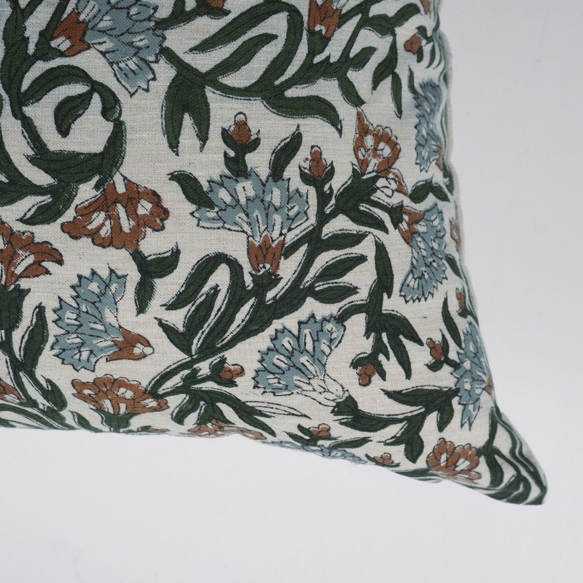 Block Print Thorny Stems Dusty Blue Linen Blend Cushion Cover