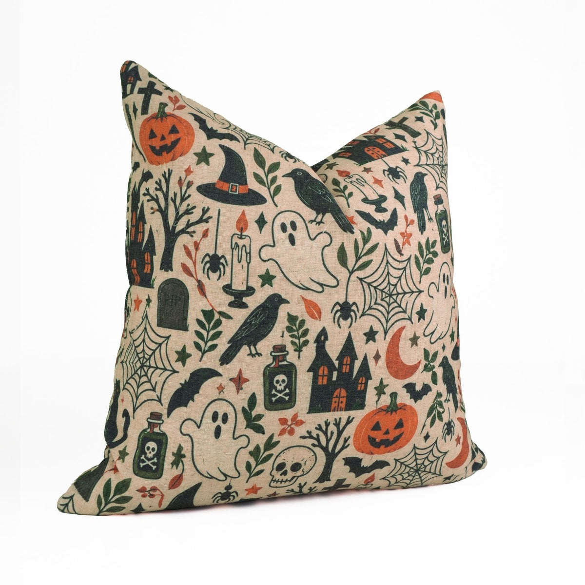 BooMix Halloween Printed Natural Beige Viscose Linen Pillow