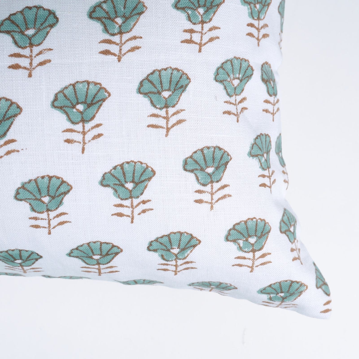 Block Print Kohinoor White Linen Decorative Lumbar Pillow Cover