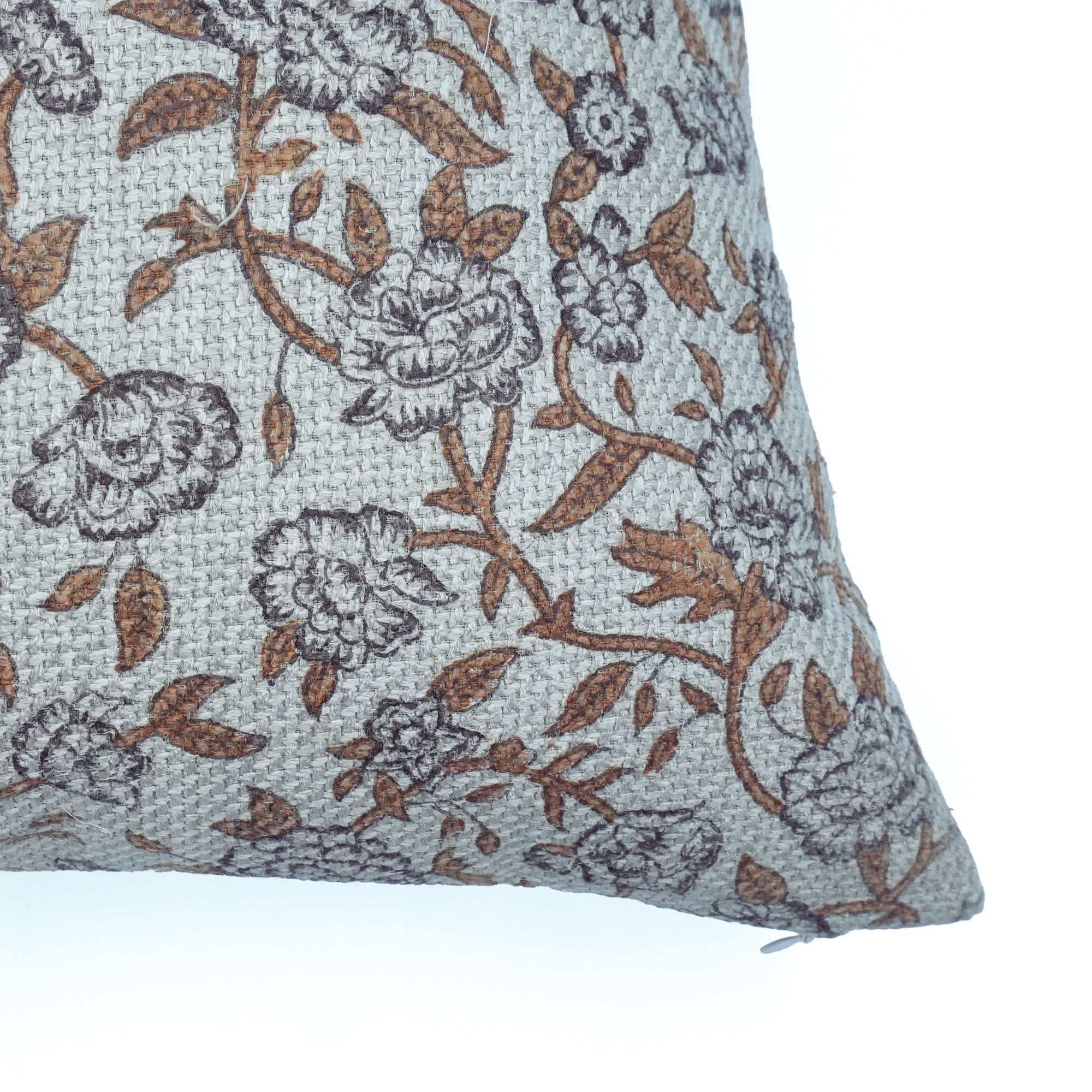 Indian Artisan Jute Linen Cushion Cover Gray Floral - Mahek