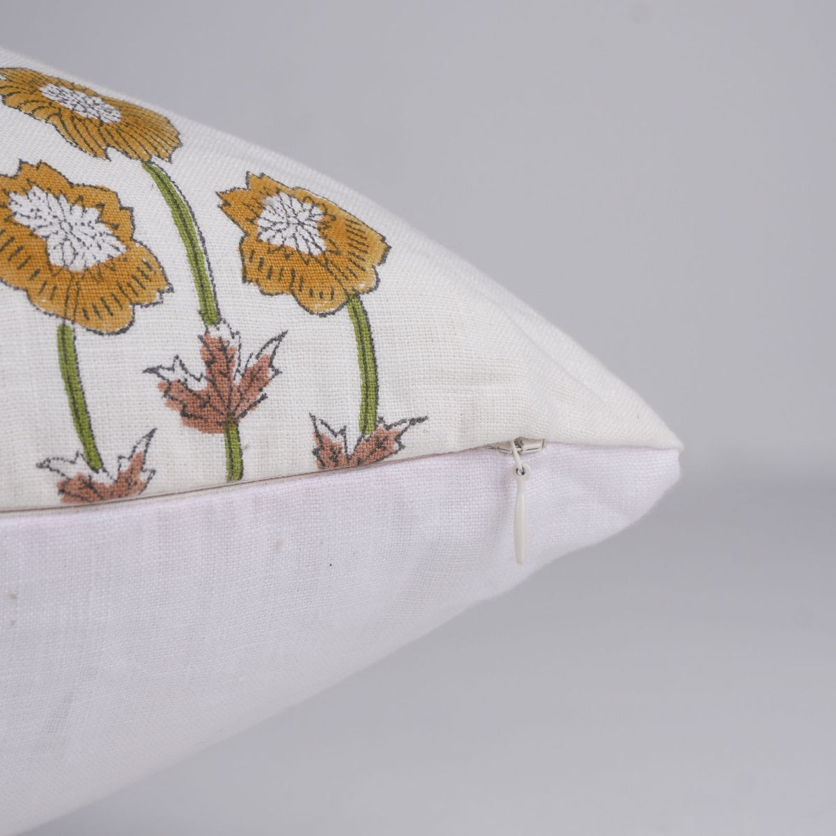Block Print Pillow Cover on Pure White Linen - Amitabh