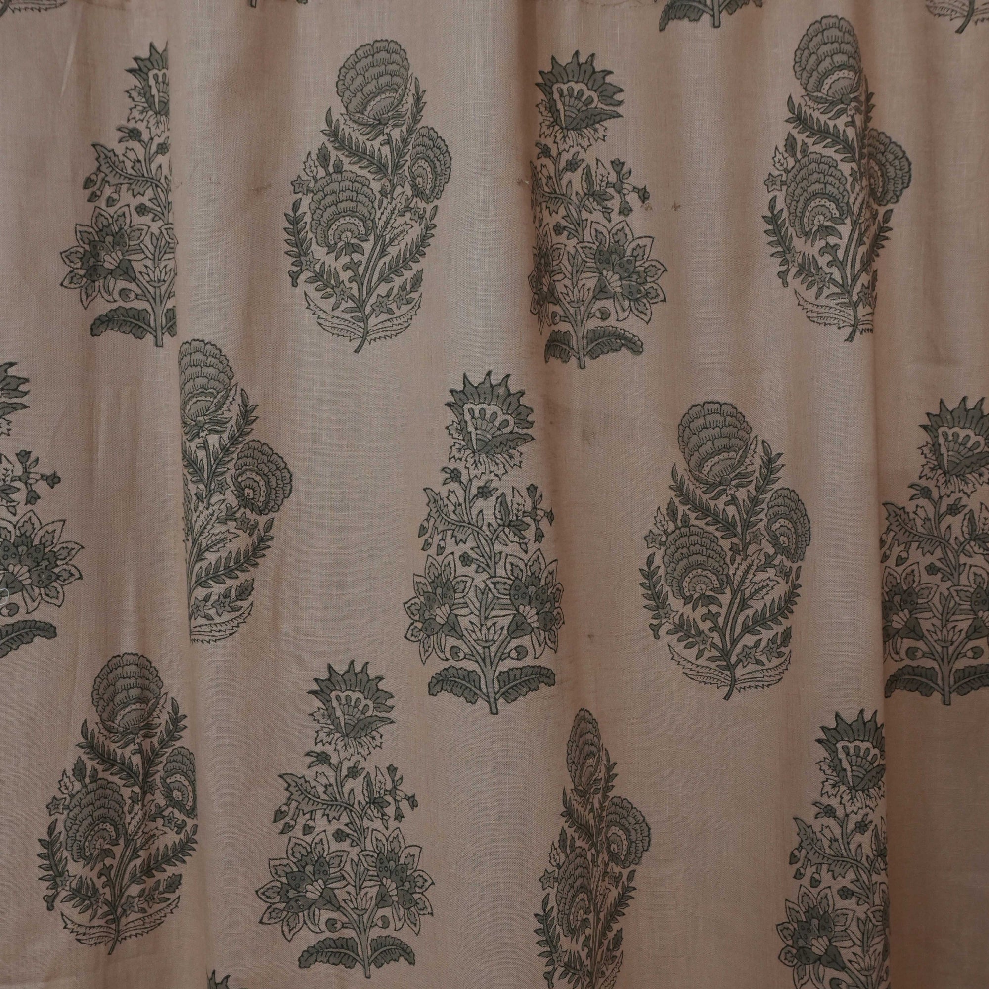 Mohini Gray Floral Hand Block Print Viscose Linen Tab Top Curtains