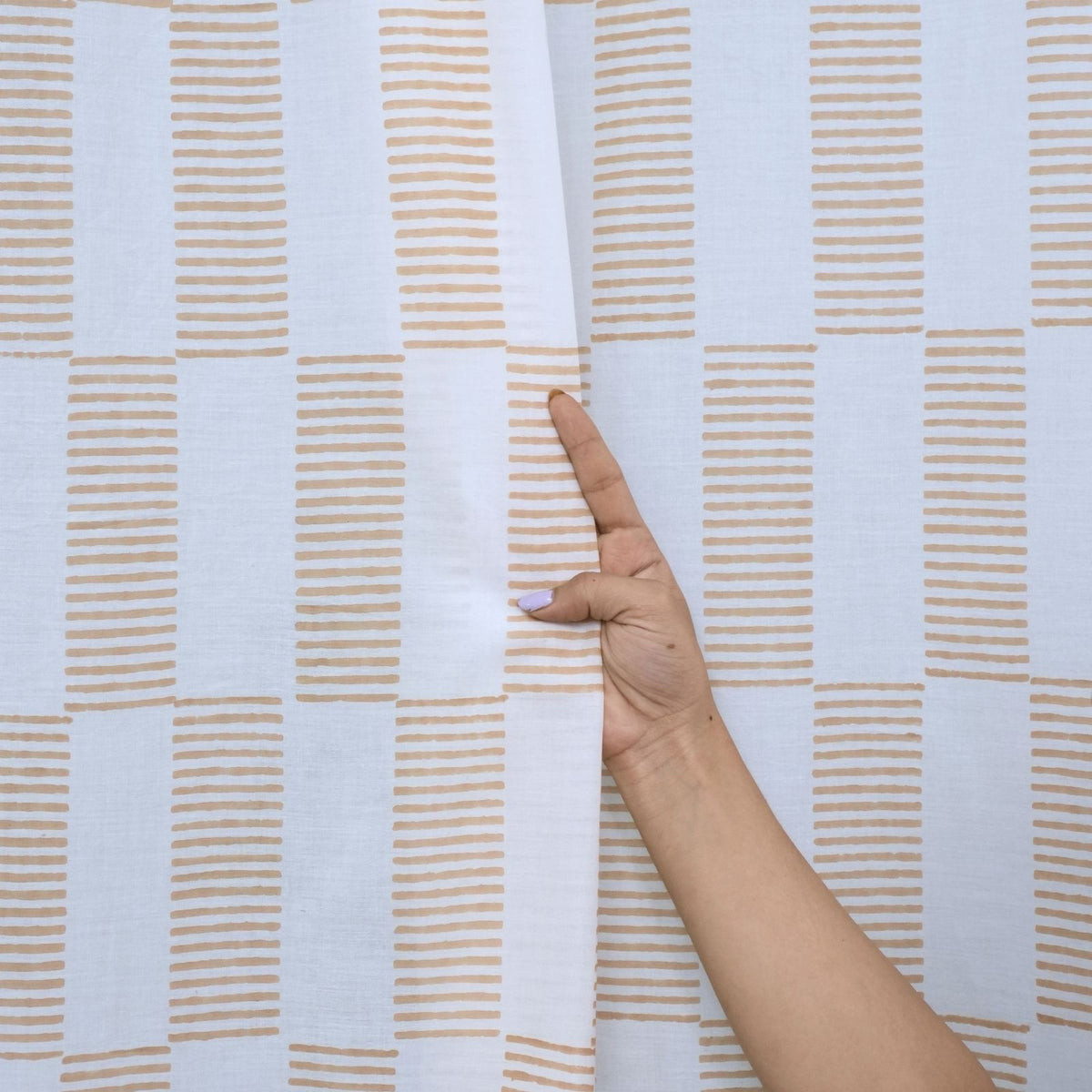 Pure Cotton Hand Block Print Tab Top Curtain - Zig Zag