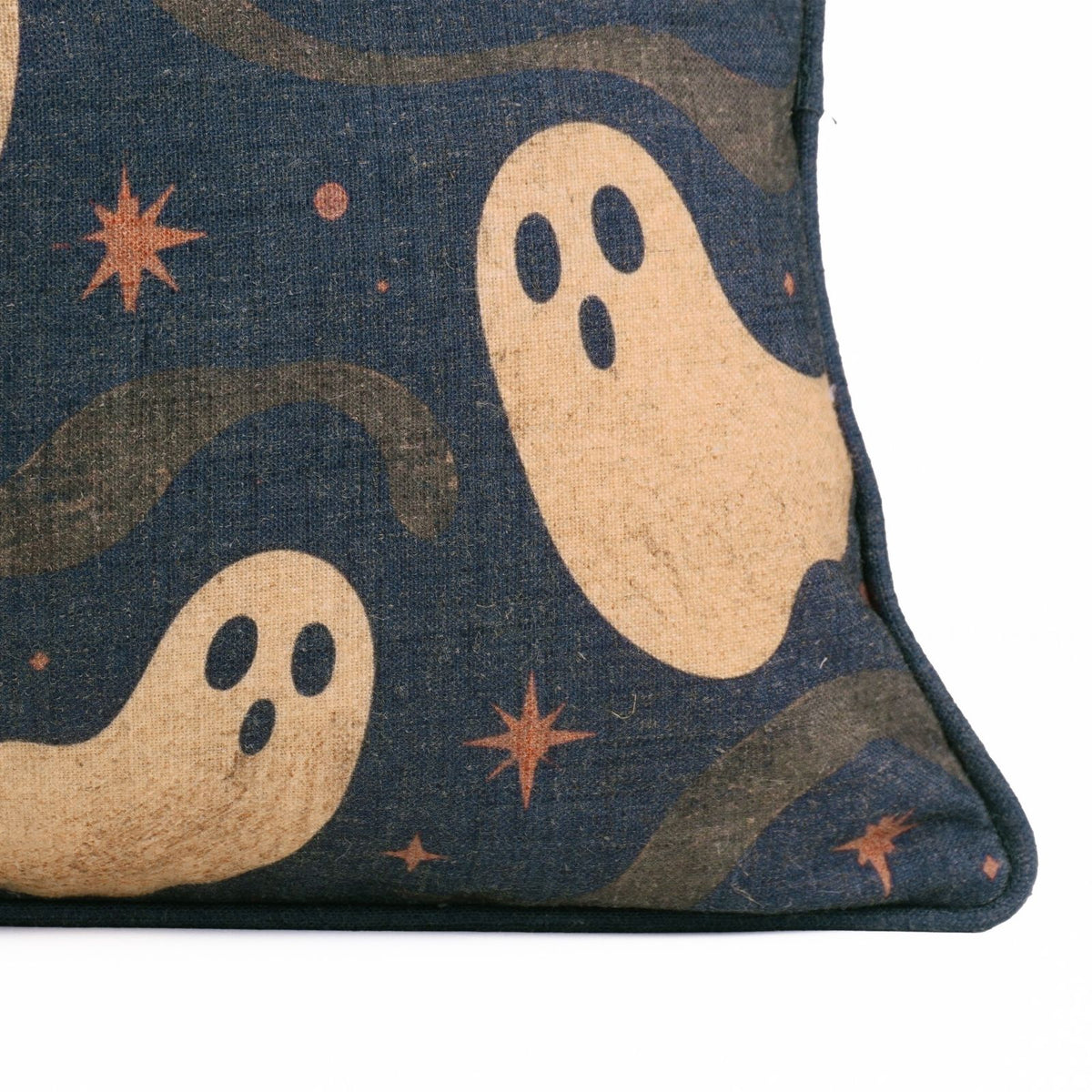 Ghost Printed Linen Lumbar Piping Cushion Cover - Spook Halloween