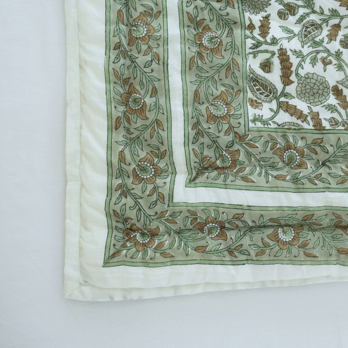 Block Print Sage Green Cotton Reversible Quilt - Gopi