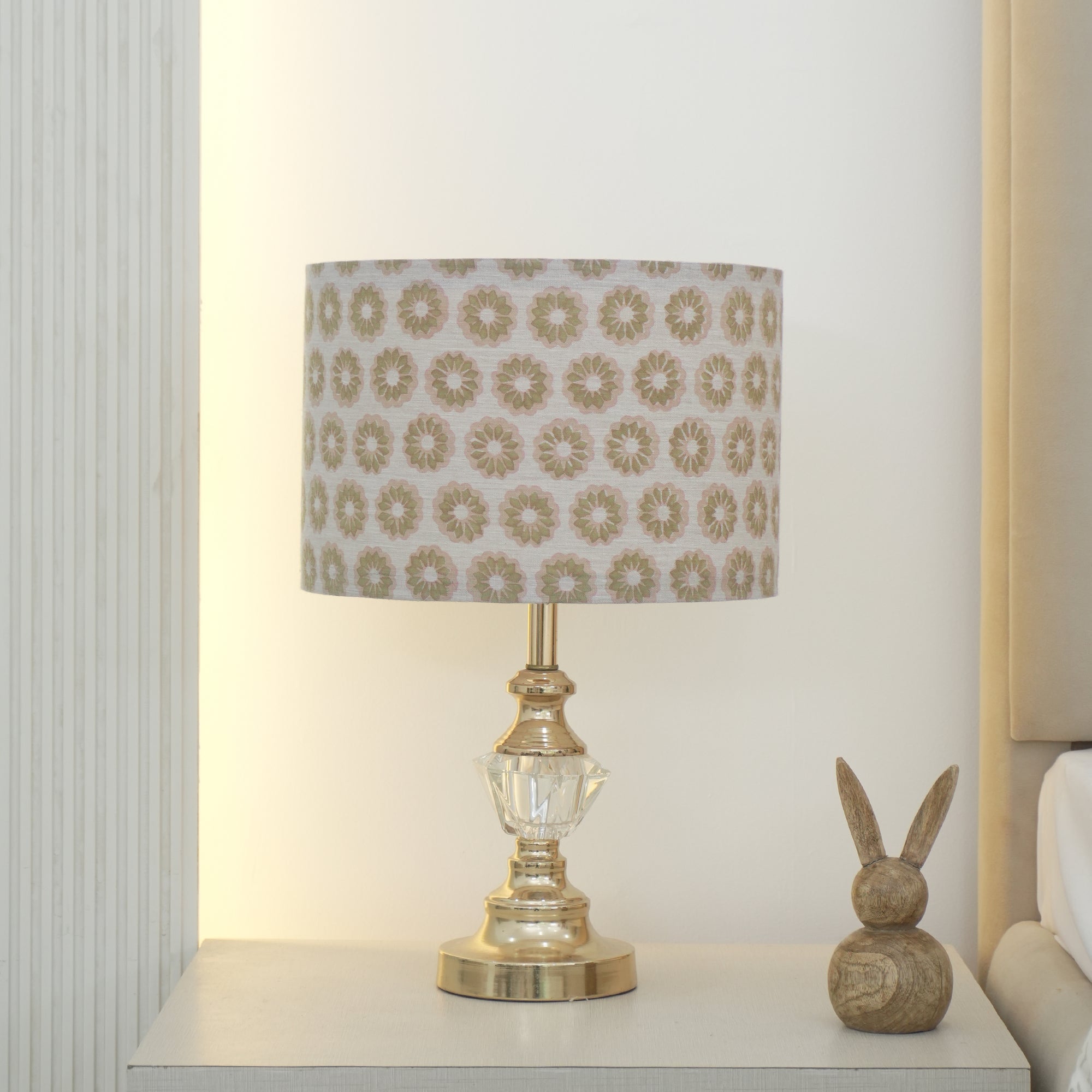 Block Print Linen Blend Dusty Pink Floral Lampshade - Bulbul
