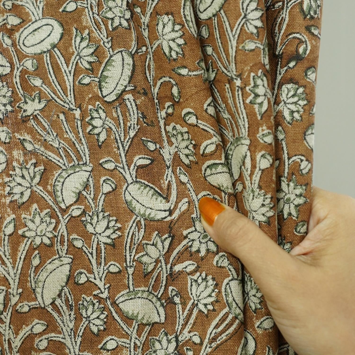 Pure Linen Block Print Curtains Minimalist Window Panels for Home Decor - Pishta