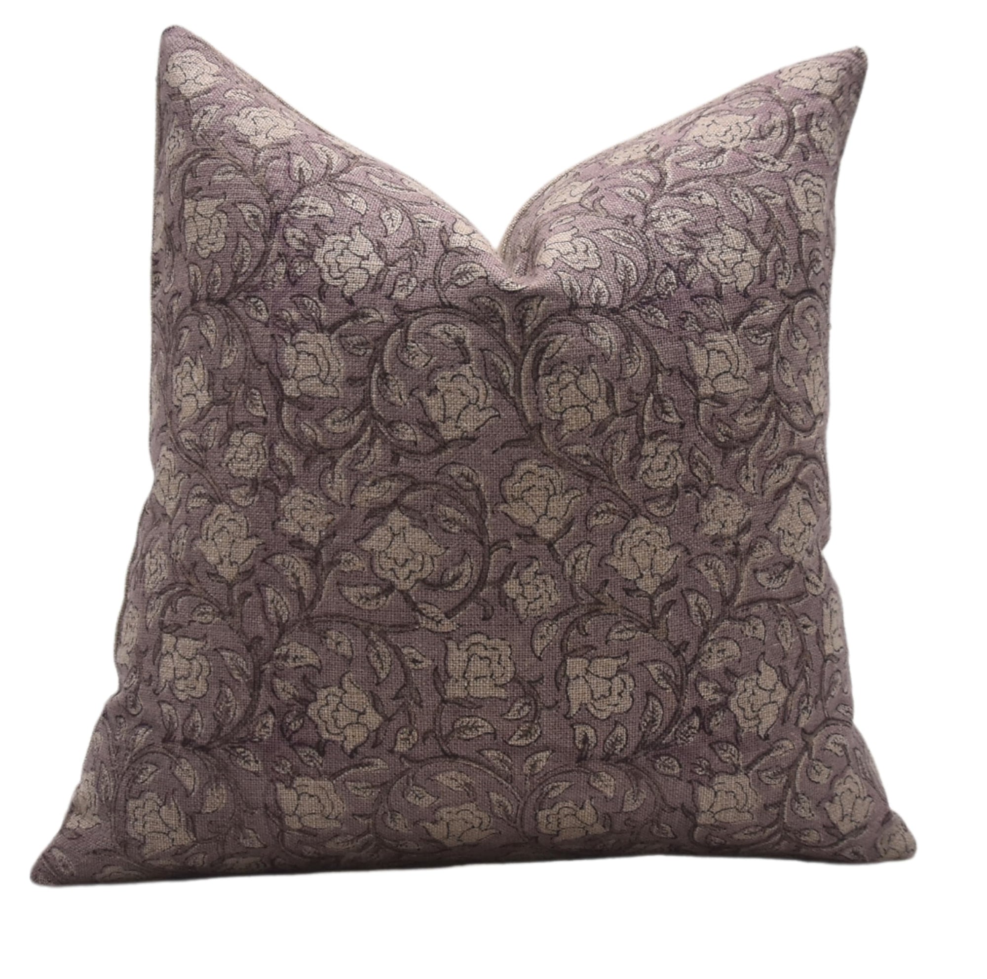Fabdivine Artistic Handmade Purple Floral Hand Block Print Thick Linen 20x20 Inch Throw Cushion Cover Decorative for Farmhouse, Sofa and Couch, Living Room, Bedroom-Amritvela