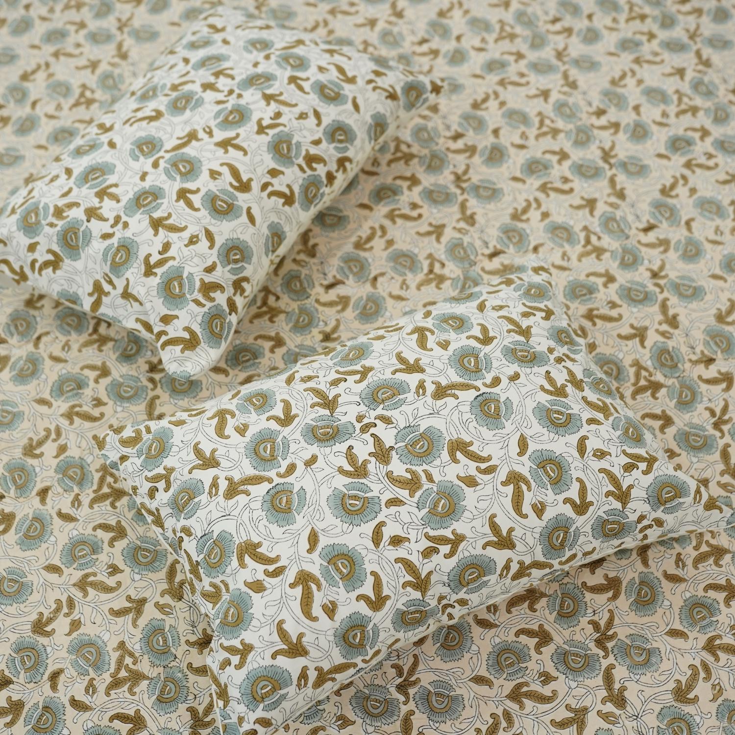 Add character to your bedding with this hand block printed cotton bedsheet. With matching pillow covers and floral art, it’s a perfect addition for bohemian lovers who cherish handmade details.