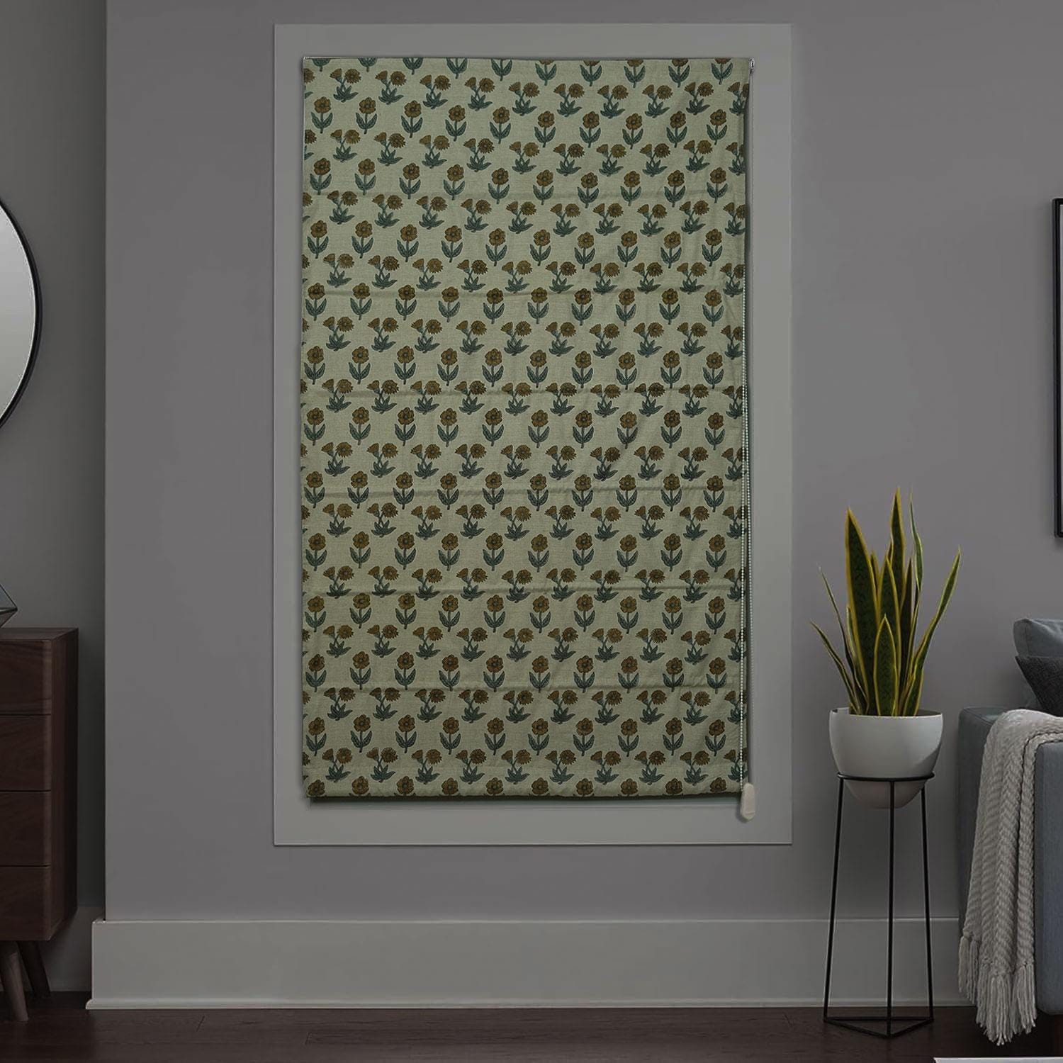 Blackout Linen Blend Roman Shade Indian Hand Block Printed Window Blind - KIRTI