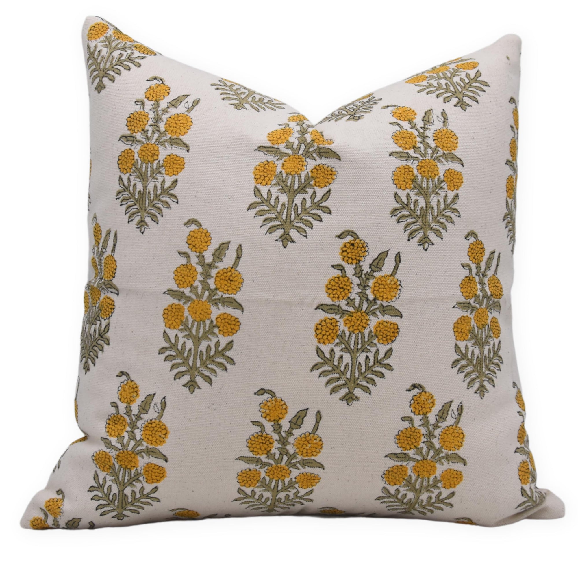 Fabdivine Handloom Block Print Duck Canvas 18X18 Square Throw Pillow Case Cushion Cover for Sofa, Couch and Bed, Spring Fall Decoration, Farmhouse, Living Room, Boho Home Décor, Hajara, Mustard